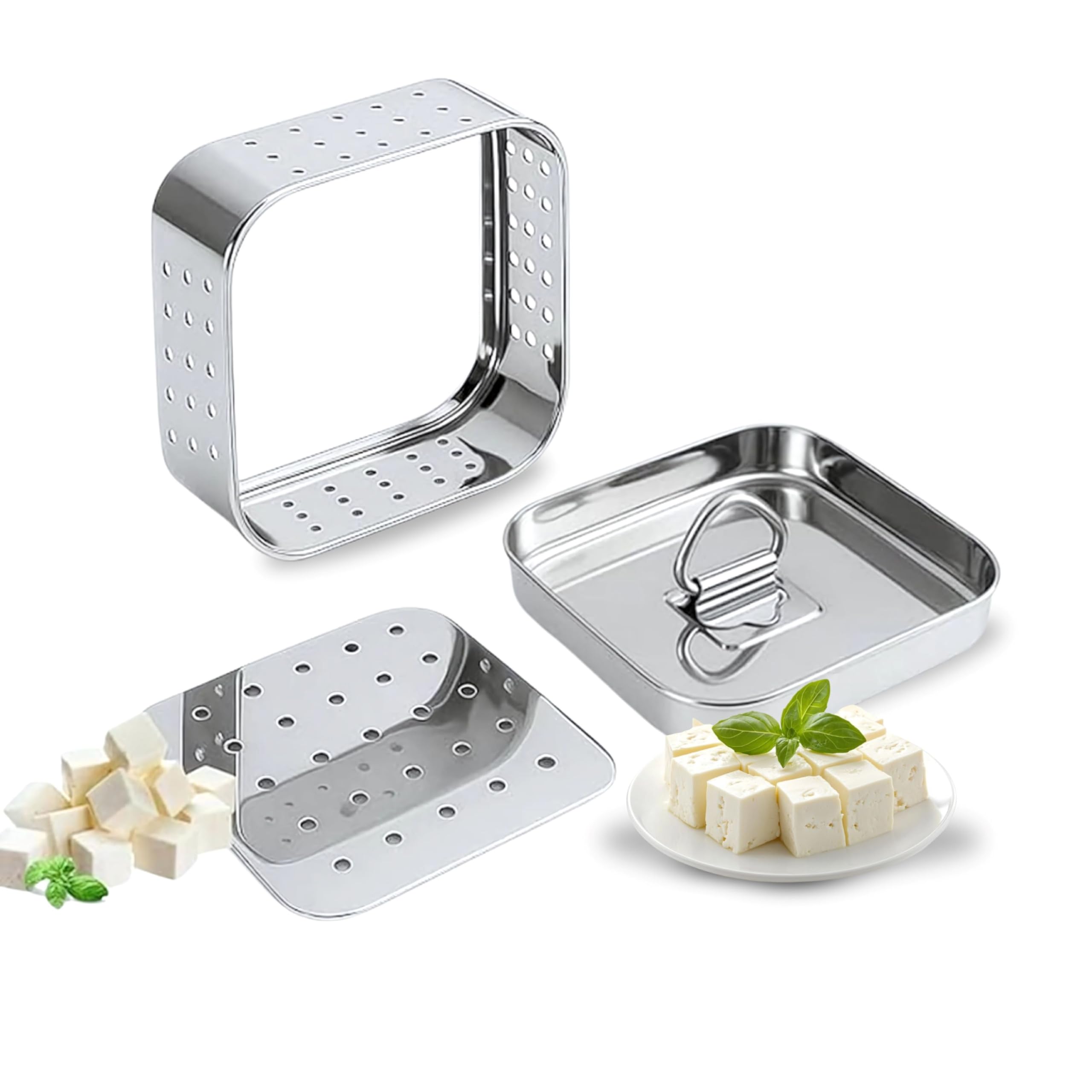 Aaravibe Paneer Maker Steel | Paneer Maker | Paneer Maker Mould Press  600Ml (Large) Stainless Steel Square Press For Homemade 