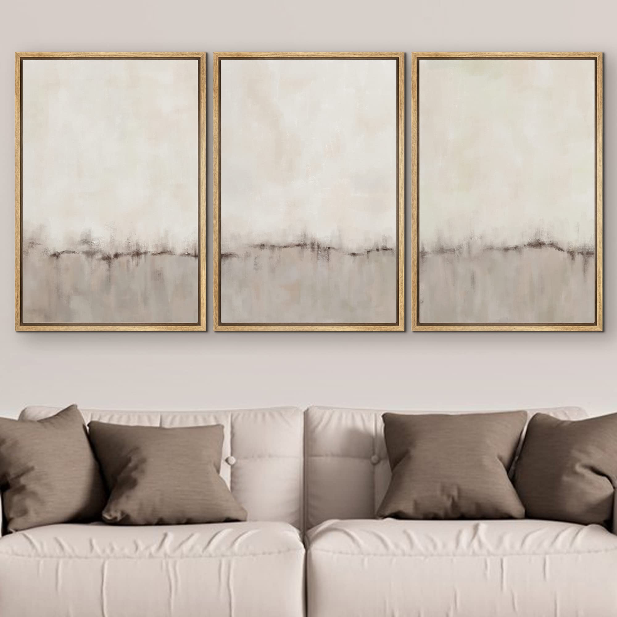 Signford Framed Canvas Print Wall Art Set Gray Pastel Watercolor Color Field Abstract Shapes Illustrations Modern Art Bohemian N