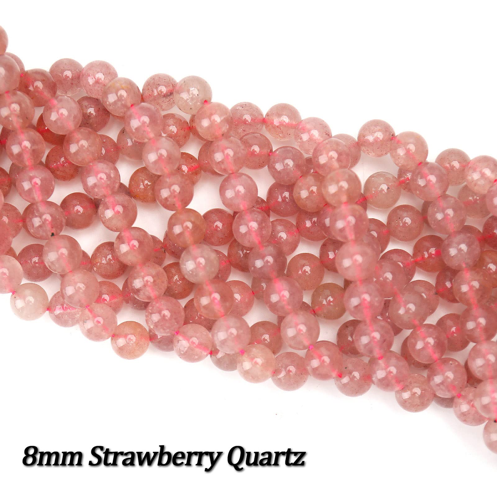 70Pcs Natural 8Mm Healing Gemstone, Strawberry Quartzaenergy Stone Round Loose Beads, Semi-Precious Crystal Beads With Free Elas