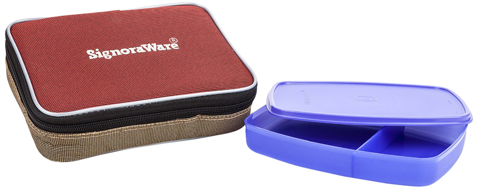 Signoraware Slim Plastic Lunch Box With Bag, 610Ml, Deep Violet