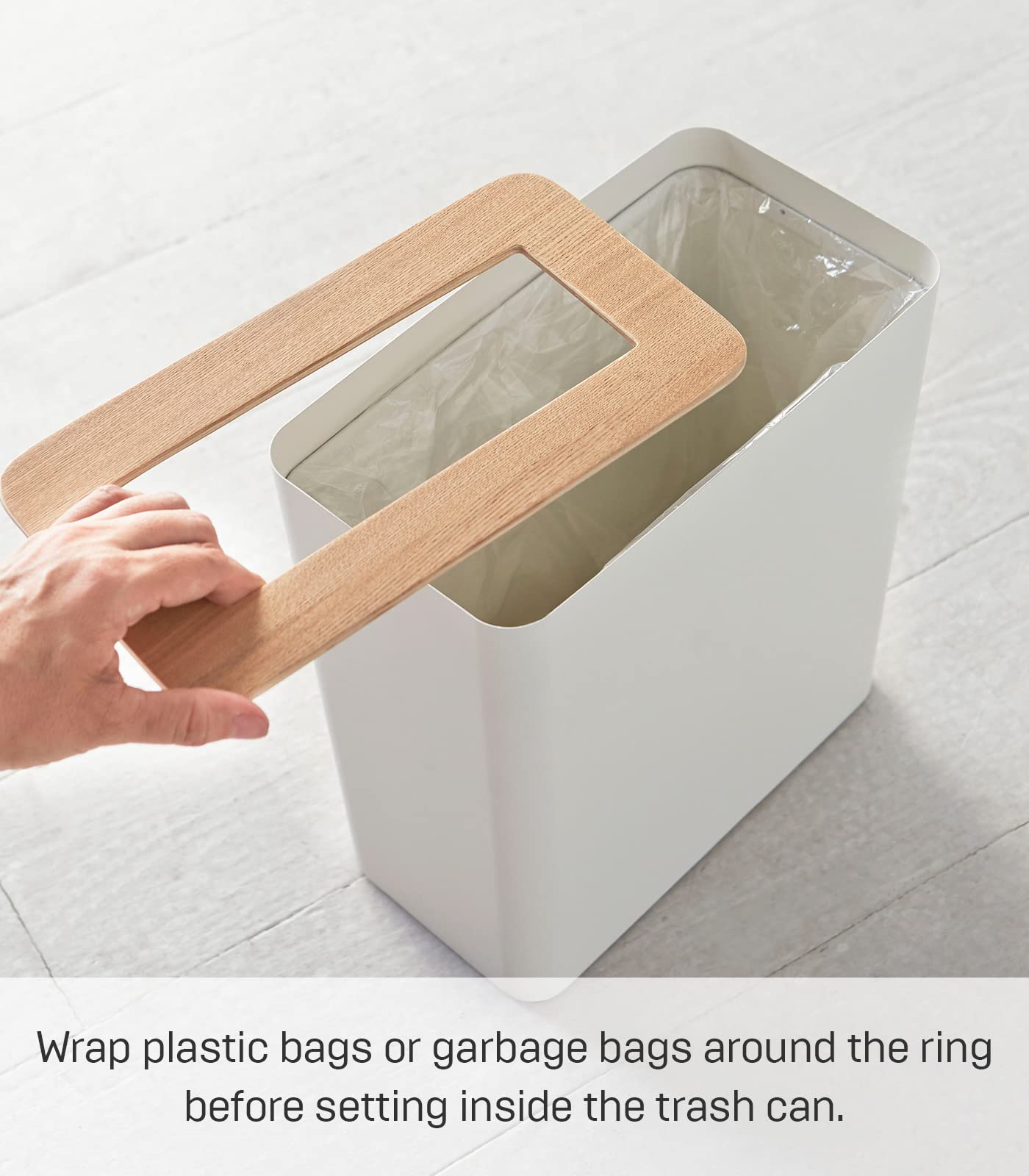 Yamazaki Home Trash Can - Small Modern Home Wastebasket For Bathroom Kitchen Office Steel + Wood One Size Ash