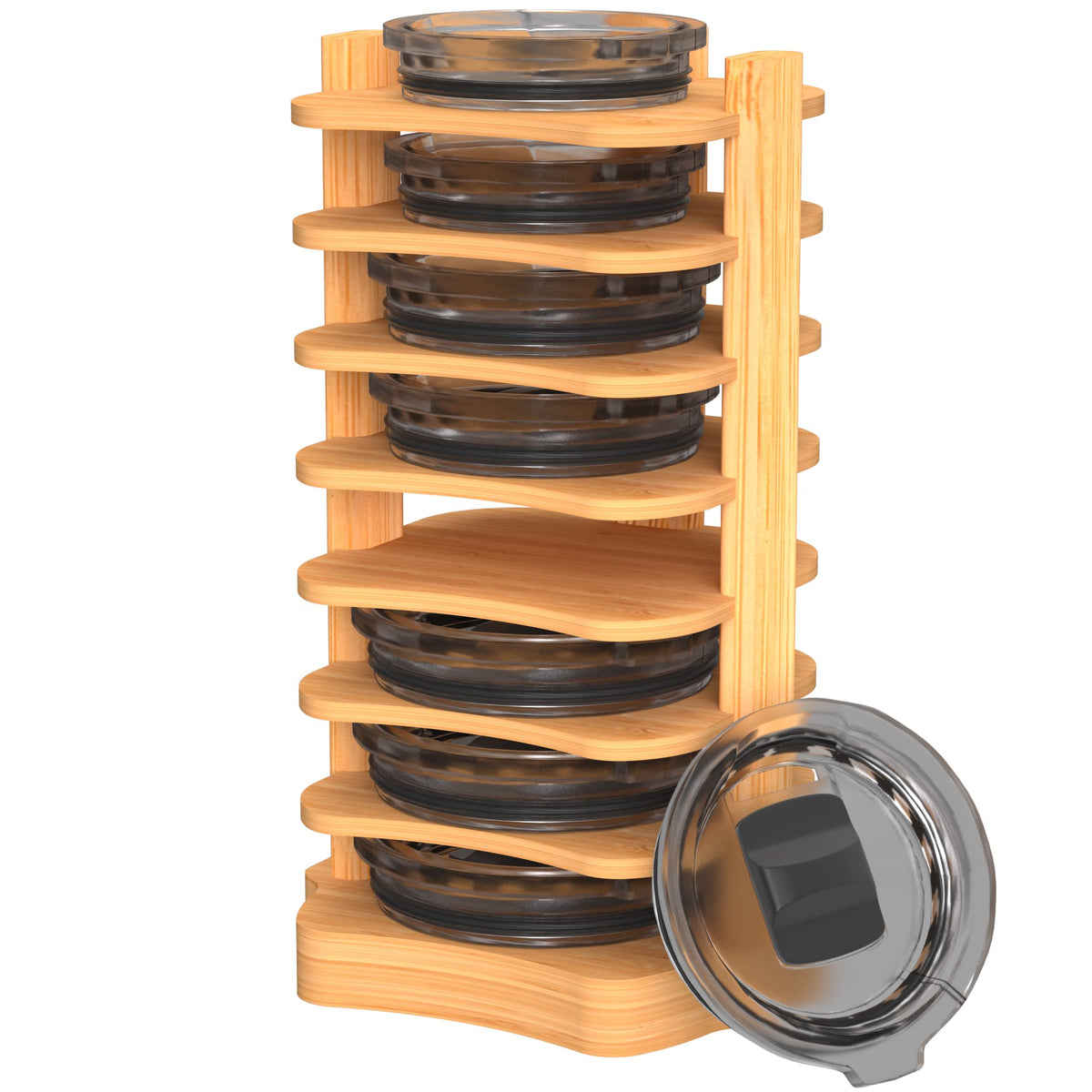 Yajr Tumbler Lid Organizer, Bamboo Cup Lid Organizer For Cabinet, Water Bottle Lid Organizer, Vertical Lid Storage Organization