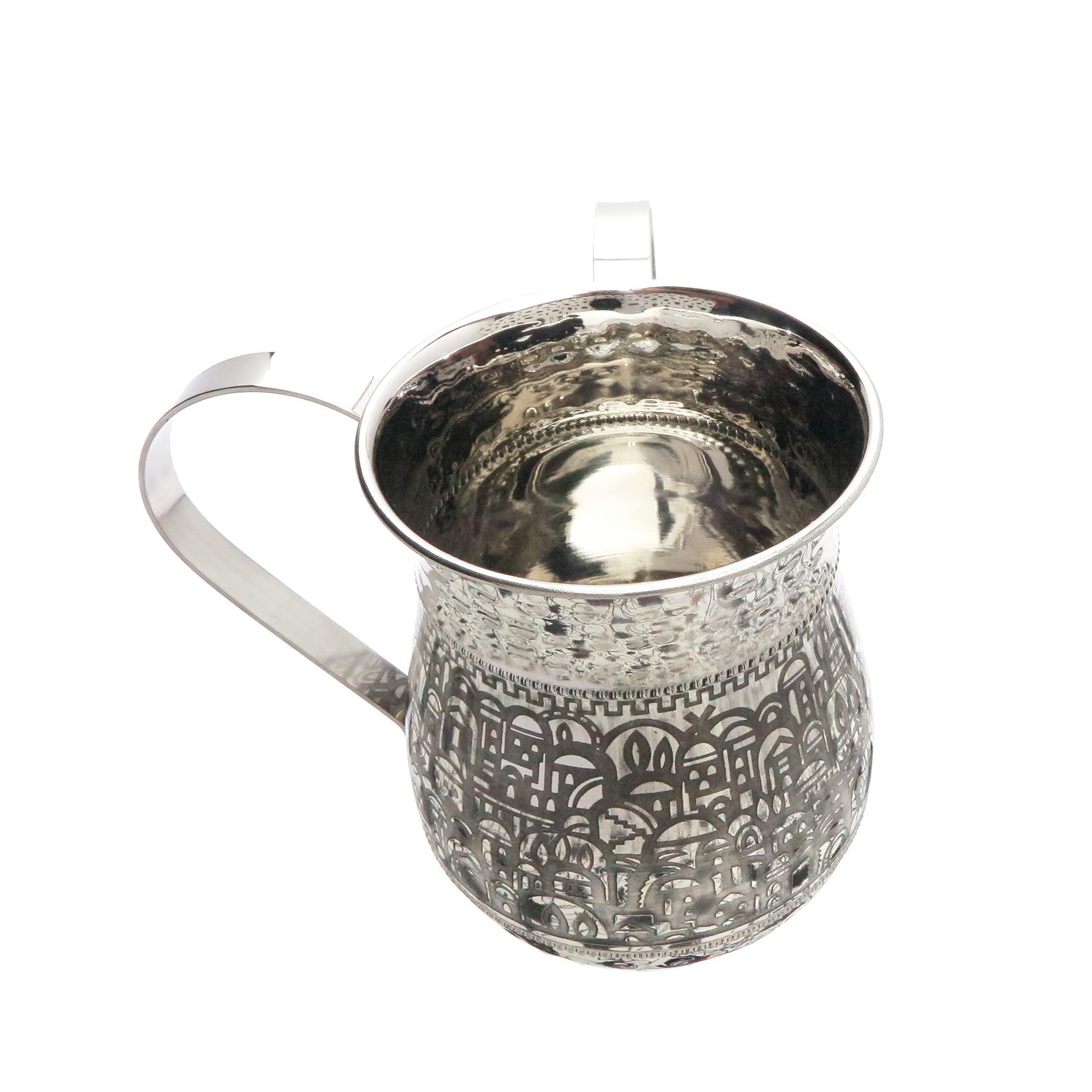 Yair Emanuel Stainless Steel Washing Cup For Netilat Yadayim Elegant Etched Design (Jerusalem Nyy-1)