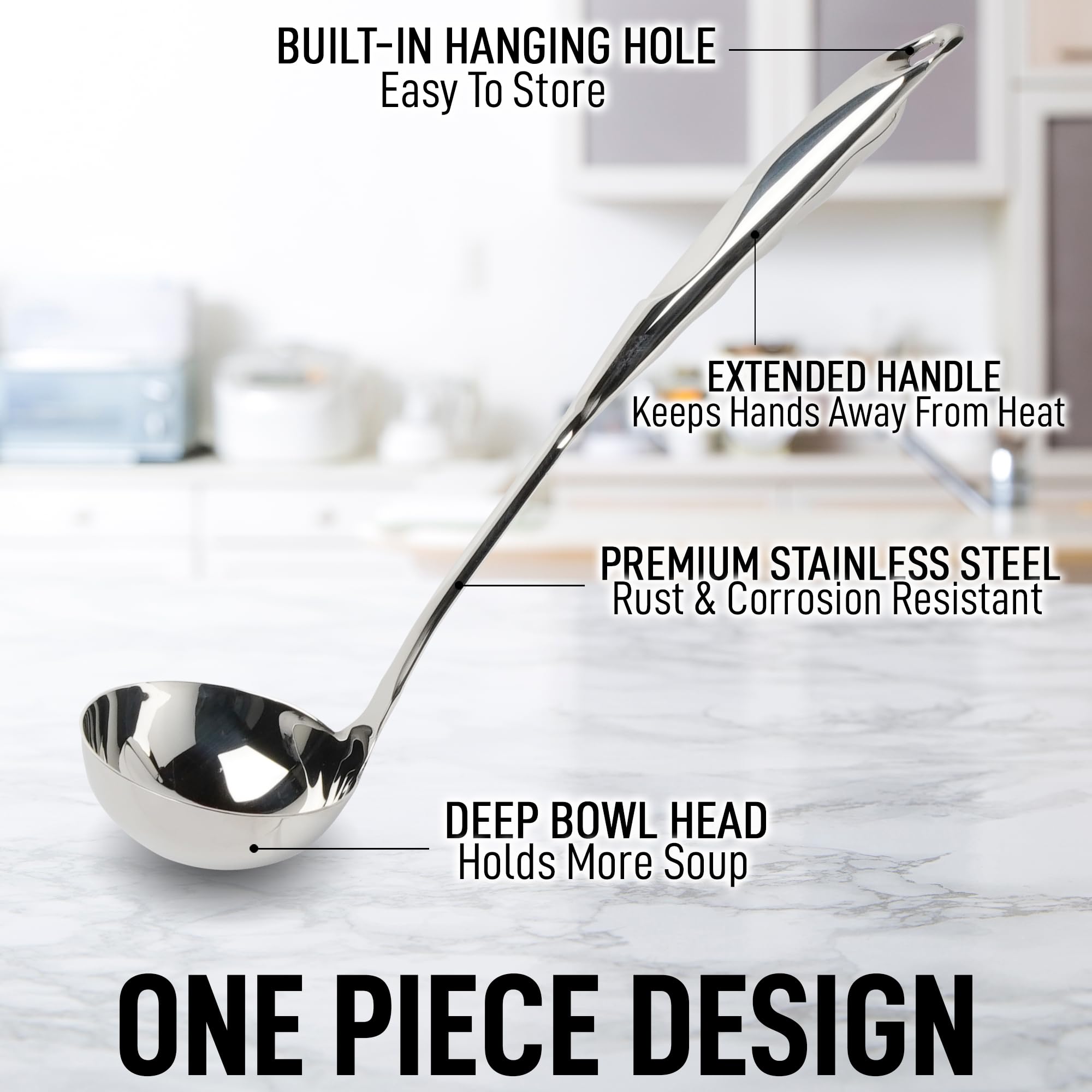 Zulay Kitchen Stainless Steel 13'' Soup Ladle - Comfort Grid Steel Ladle With Long Handle And Ample Bowl Capacity Perfect For St