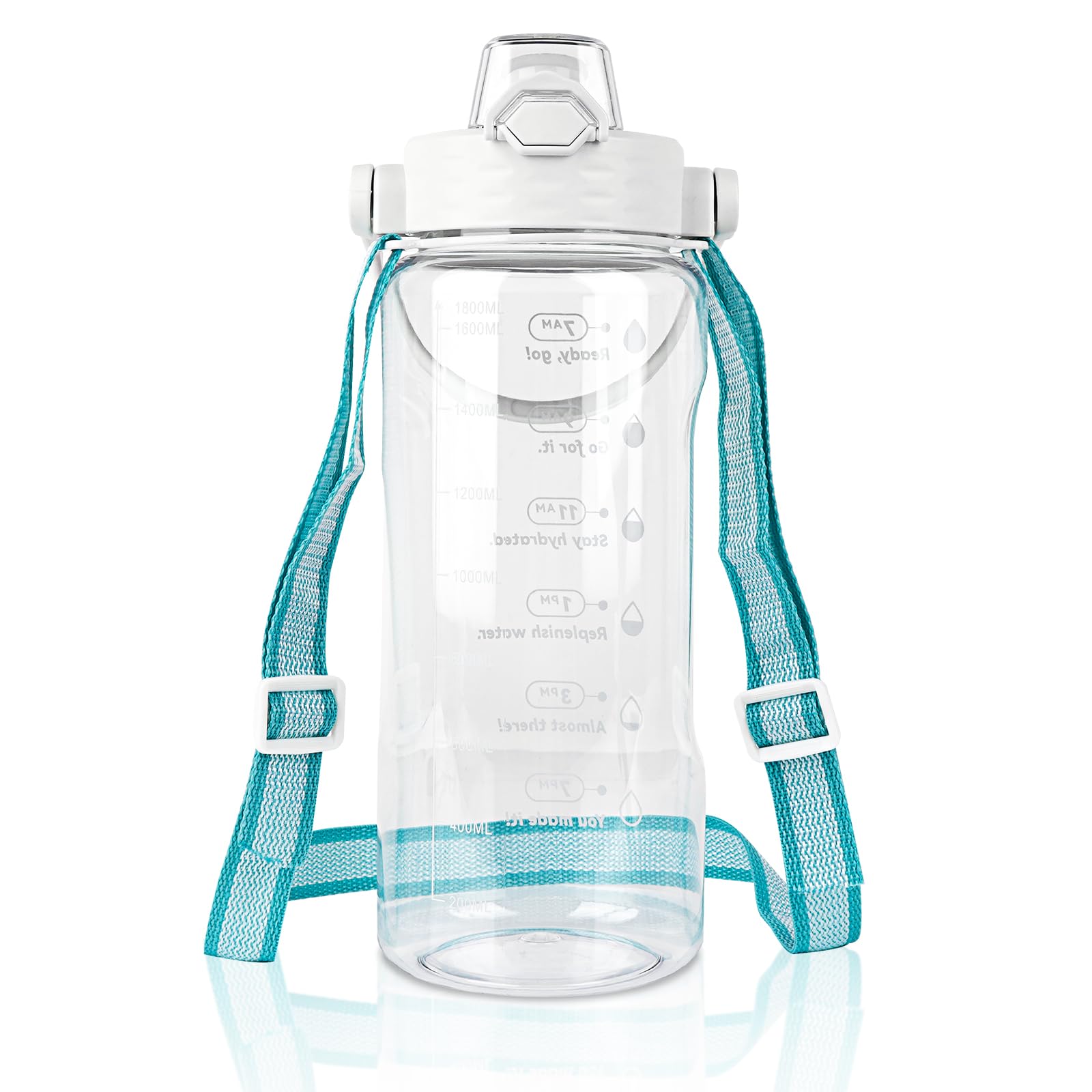 Linkidea 55oz Tritan Water Bottle with Strap & Handle, Reusable Sports Waterbottle with Time Marker, Portable Large Water Bottle