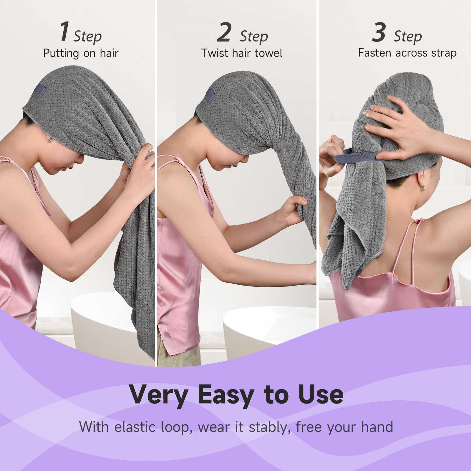 Umisleep Extra Large Microfiber Hair Towel for Women Curly, Long, Thick Hair, 2 Pack Ultra Absorbent Hair Drying Towel Wrap, Sup