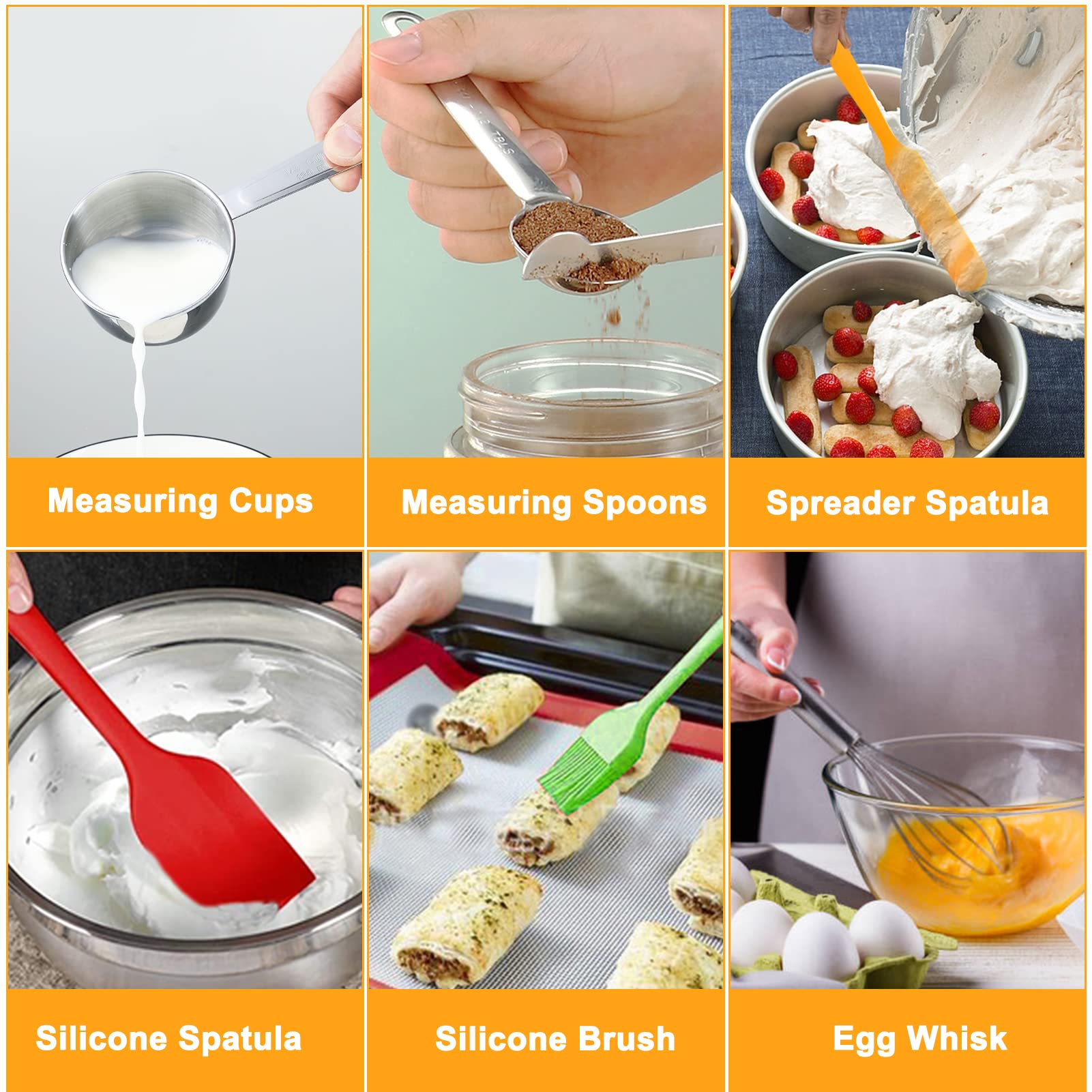 Wepsen Mixing Bowls With Lid Set, 27Pcs Kitchen Utensils Metal Bowl Stainless Steel Nesting Bowls, Measuring Cups And Spoons, Eg