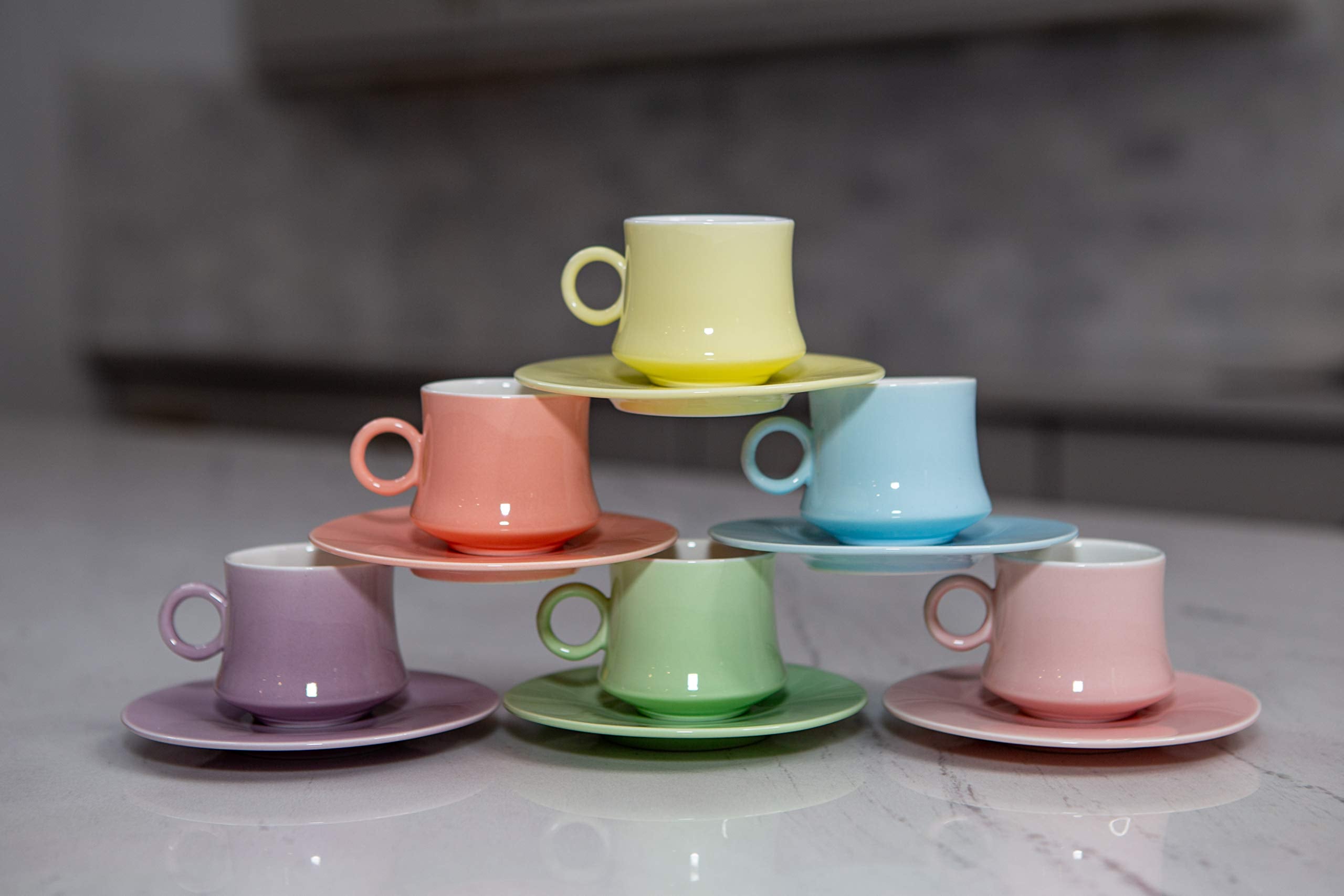 2 Oz Espresso Turkish Coffee Cups With Saucers - 12-Piece Multicolored Coffee Cup Set With Gift Box- Professional-Grade Porcelai