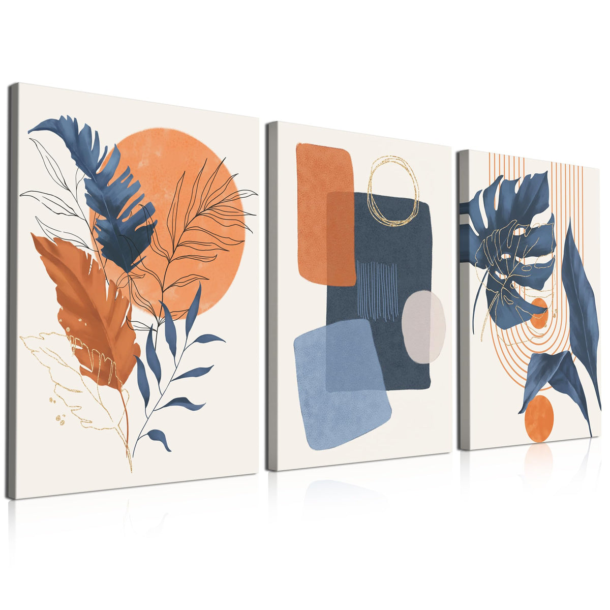 Boho Wall Art Painting Set Of 3, 16''X24'' Mid Century Modern Wall Decor Framed Canvas Print Minimalist Wall Art Geometric Abstr
