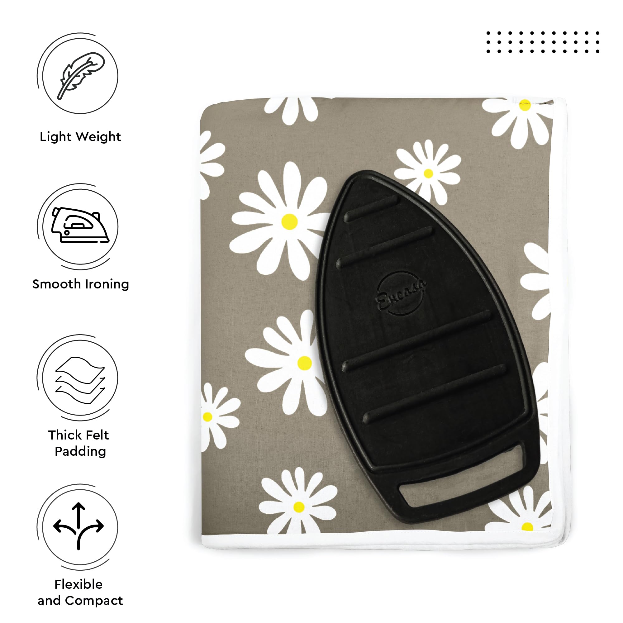 Encasa Homes Ironing Mat/Pad (Large 48''x28'') with 3mm Padding & Silicone Iron Rest for Steam Pressing on Tabletop or Bed - Heat Resistant  Portable  Quilting & Travel Blanket - Daisy Grey