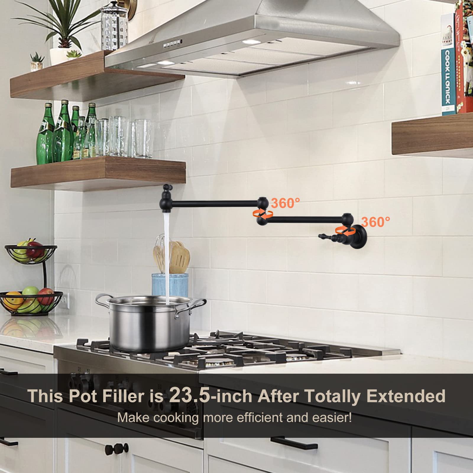 Wowow Pot Filler Wall Mount Copper Faucet Matte Black Pot Filler Faucet Rotatable Faucet Brass Kitchen Faucet 2 Handle Stretchab