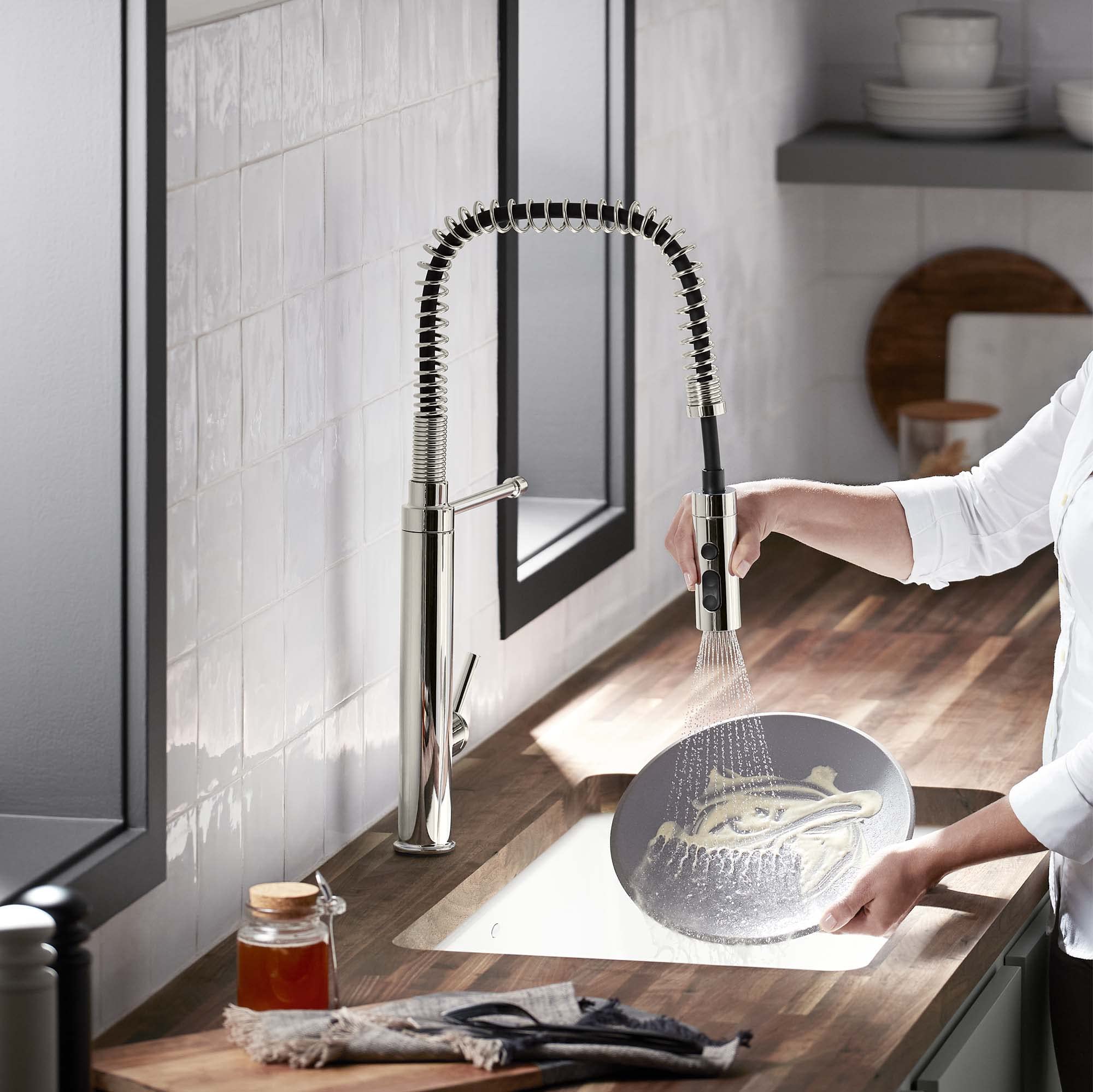 Kohler 24982-Sn Purist Semi-Professional Kitchen Sink Faucet With 3-Function Pull Down Sprayer, Vibrant Polished Nickel