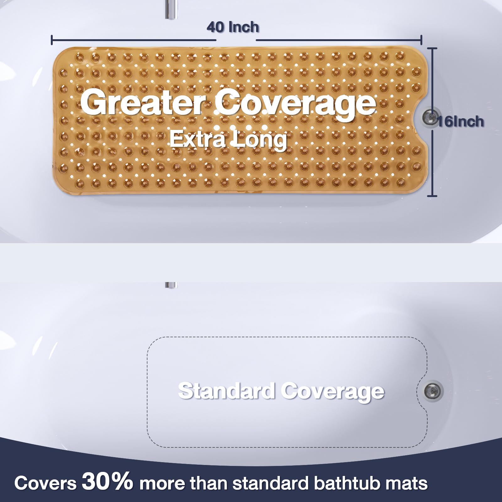 Naoloture Extra Long Bathtub Mat Non Slip, Clear Brown Soft Bath Mat For Tub 40 X 16 Inch Full Size, Bath Tub Shower Mats For Ba