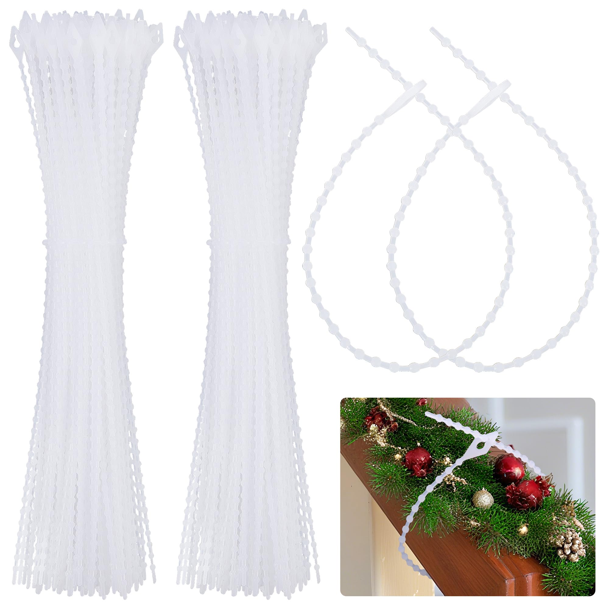 codree 200 Pcs Reusable Christmas Garland Ties, Adjustable Beaded Loop Cable Ties Garland Hanger, Flexible Decorative Hanging Ch