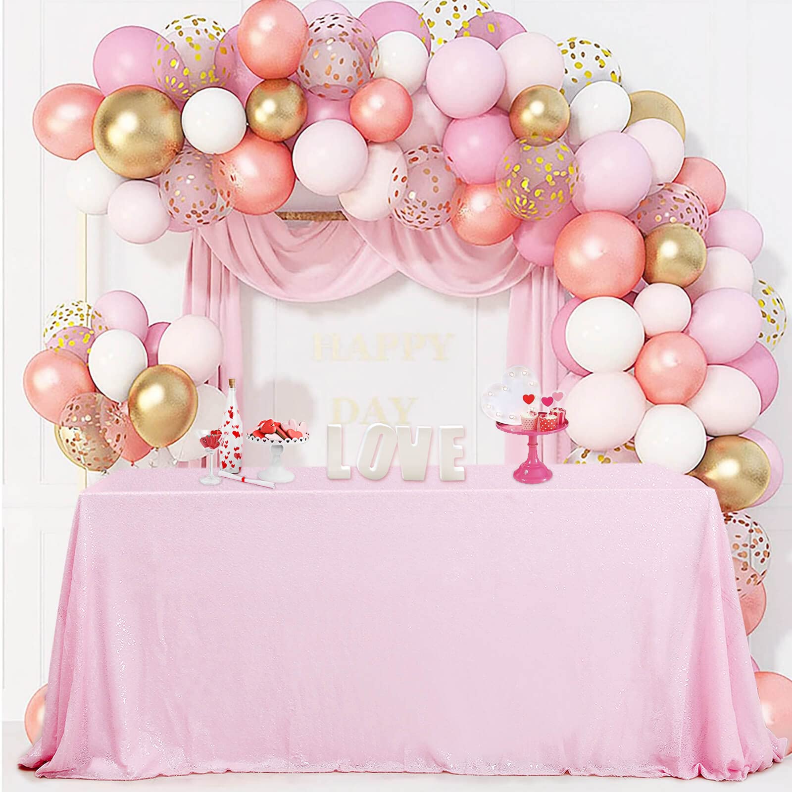Queendream Sparkly Sequin Tablecloth - Pink Table Cloth 50X80 Inches Rectangle Table Overlay Fabric For Birthday Parties Baby Sh