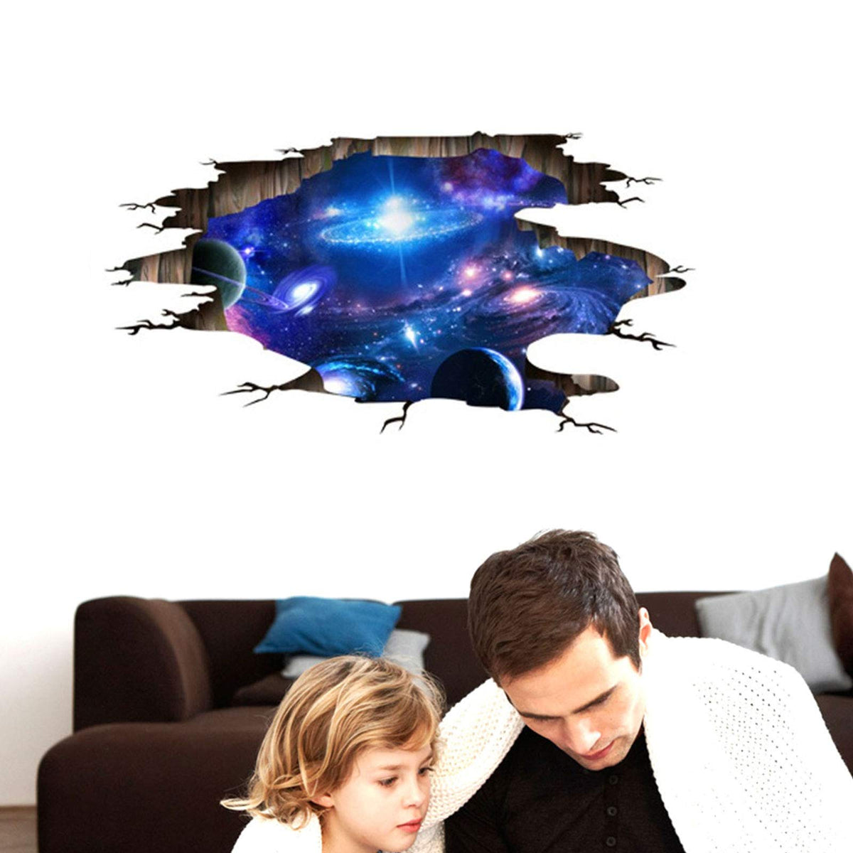 Miniduo 3D Blue Universe Galaxy Home Wall Decor Removable Outer Space Planet Galaxy Art Wall Murals Window Wall Stickers The Mys