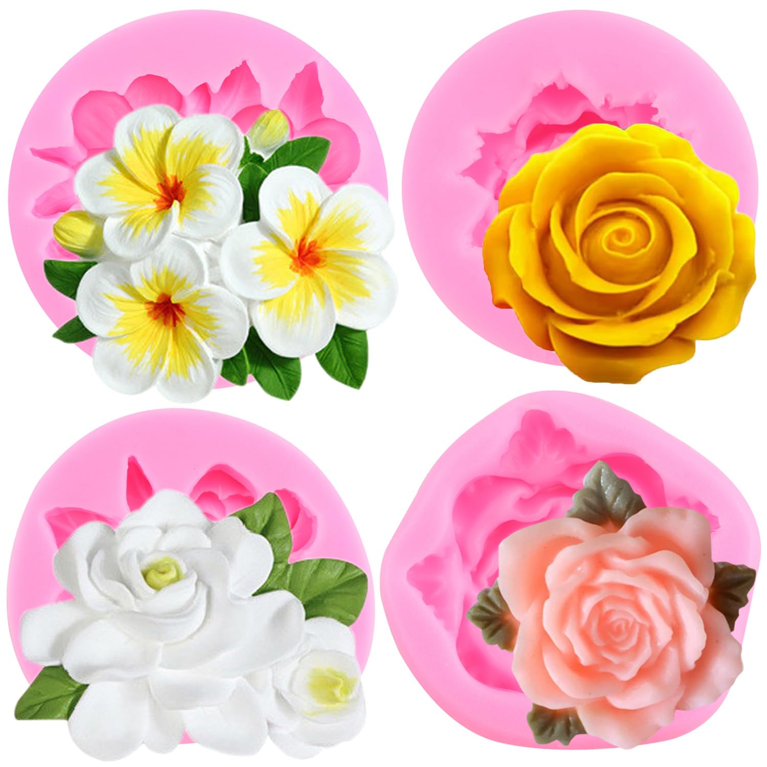 Zixiang Flower Silicone Molds Hibiscus Plumeria Rose Flower Fondant Silicone Molds For Cake Decorating Cupcake Topper Polymer Cl