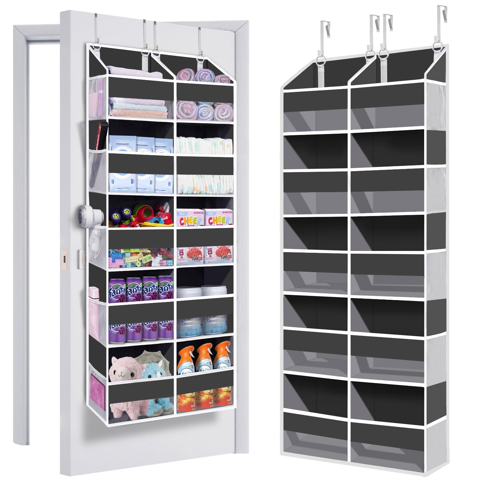 Heavy Duty Over The Door Organizer 5 Tiers, Extra Large Behind Door Storage of 10 Big Front & 10 Mesh Pockets, 80lb Weight Capac