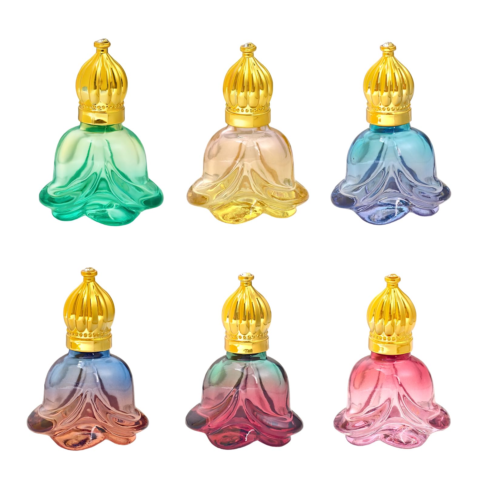EnMart 6 Pack 8ml Rose Shape Glass Roller Bottles, Refillable Perfume Rollon Bottles, Travel Size LeakProof Roller Ball Applic
