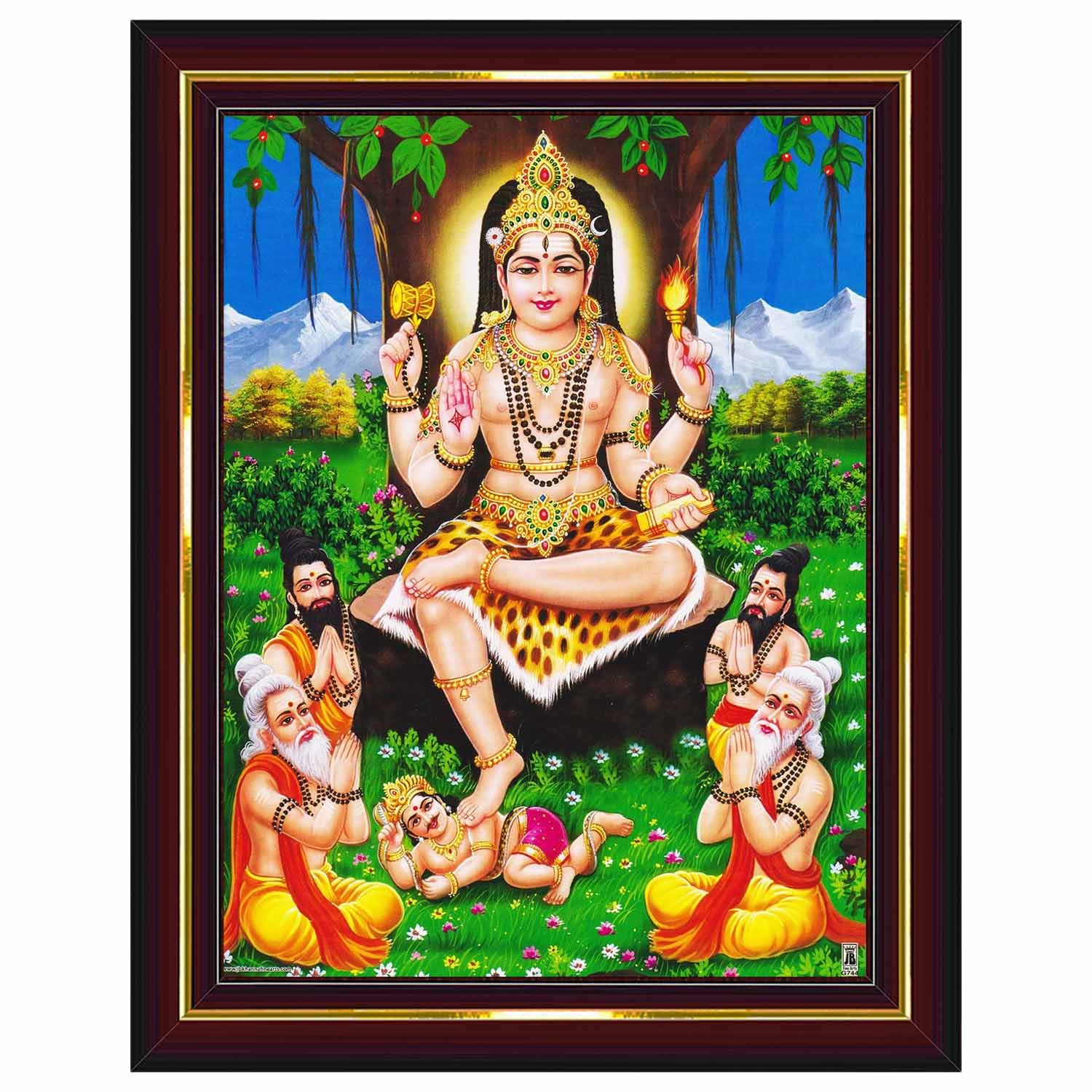 Pavan Photo Laminations Lord Dakshinamurthy Yoga Dakshinamoorthy Wall Painting Framed Home Decor (Wood,Matte,Brown,Small Size,6
