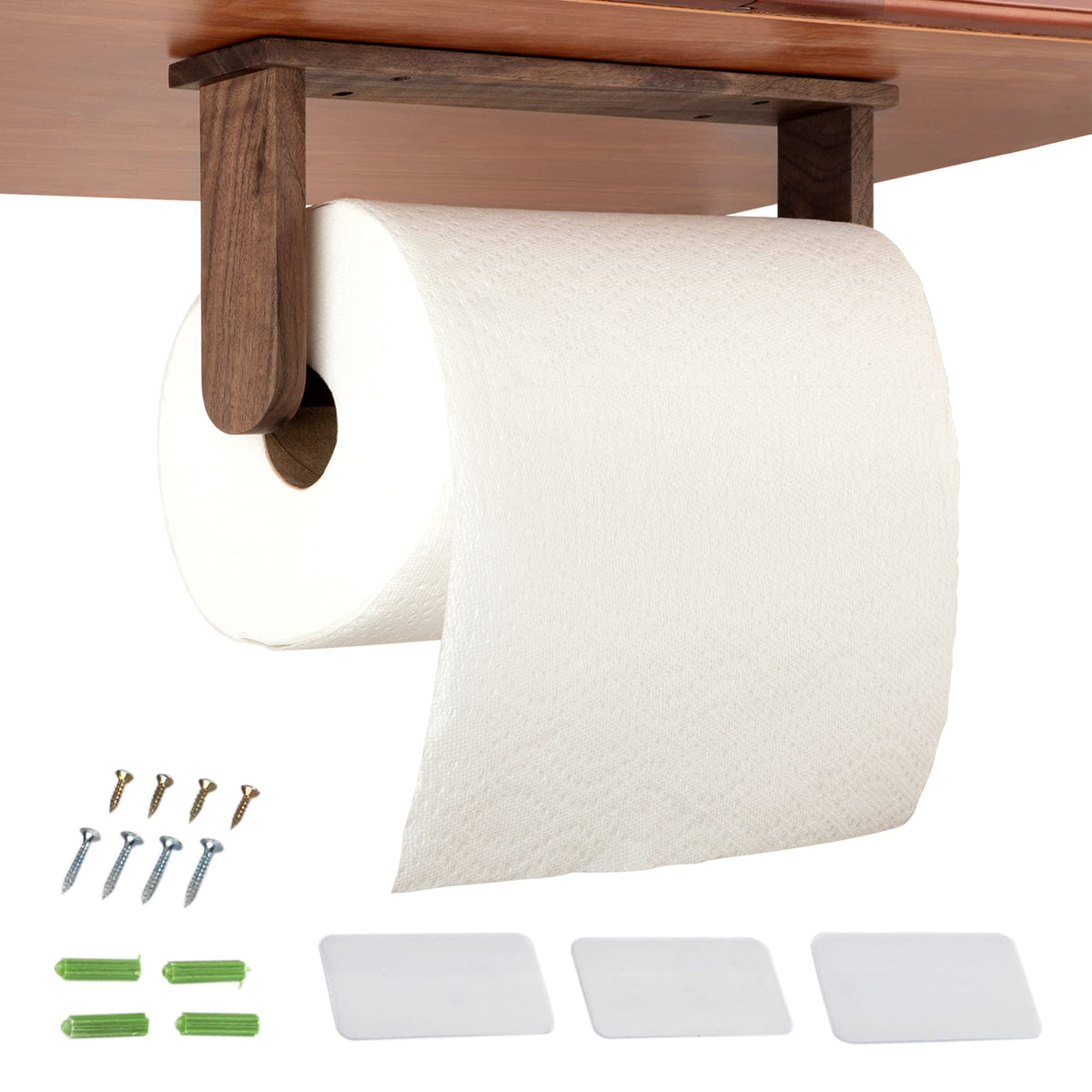 Wood-Paper-Towel-Holder-Under-Cabinet-Kitchen-Handmade - Wall Mounted/Adhesive No Drill Sturdy Roll Hanging Organizer, Horizonta