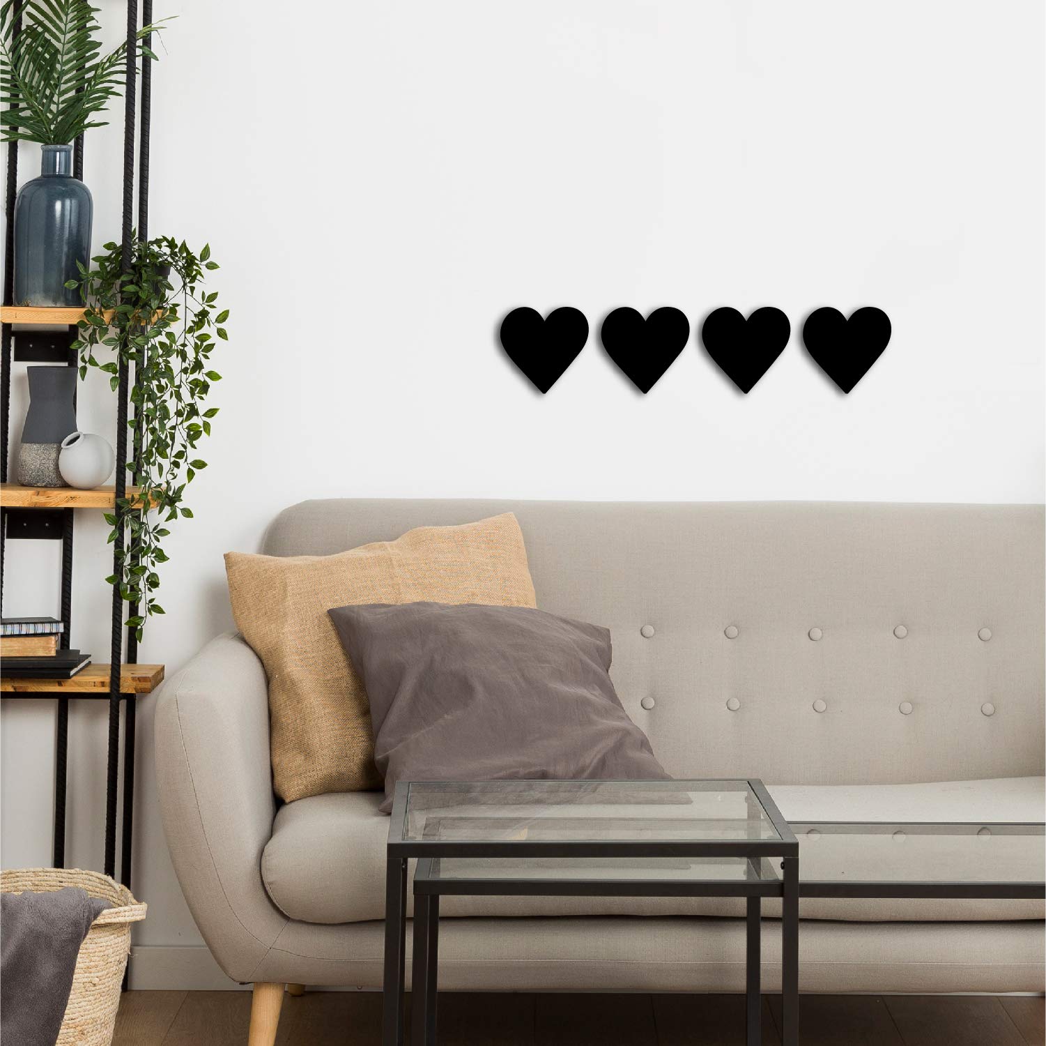 Ecraftindia Set Of 4 Hearts Black Engineered Wood Cutout Wall Art Decor | Romantic Wall Hanging For Bedroom, Nursery, Home, Offi