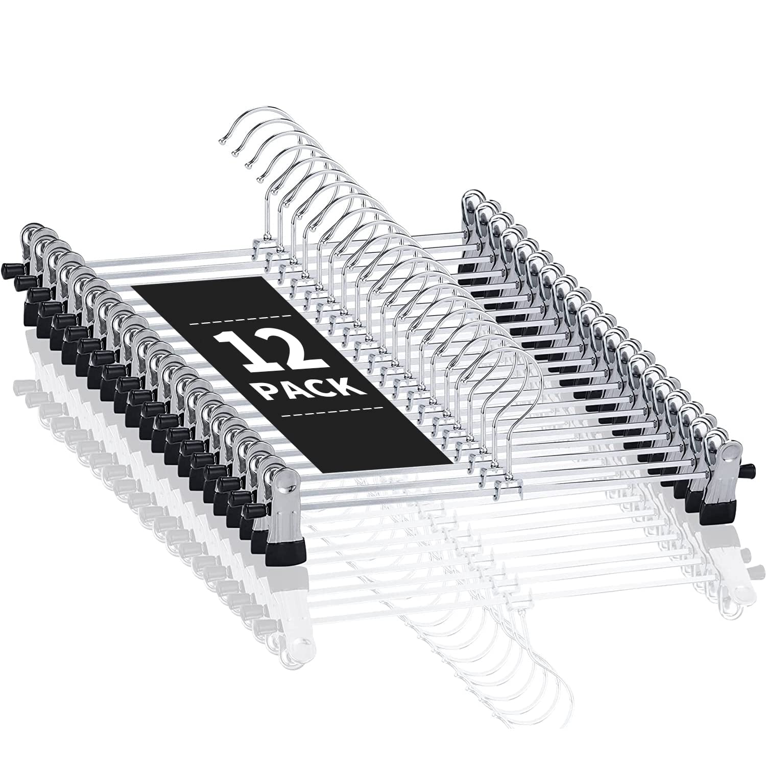 Cimlord 12 Pack Pants Hangers With Clips Skirt Hangers For Women Shorts Hangers Heavy Duty Metal Clothes Hanger For Closet Space