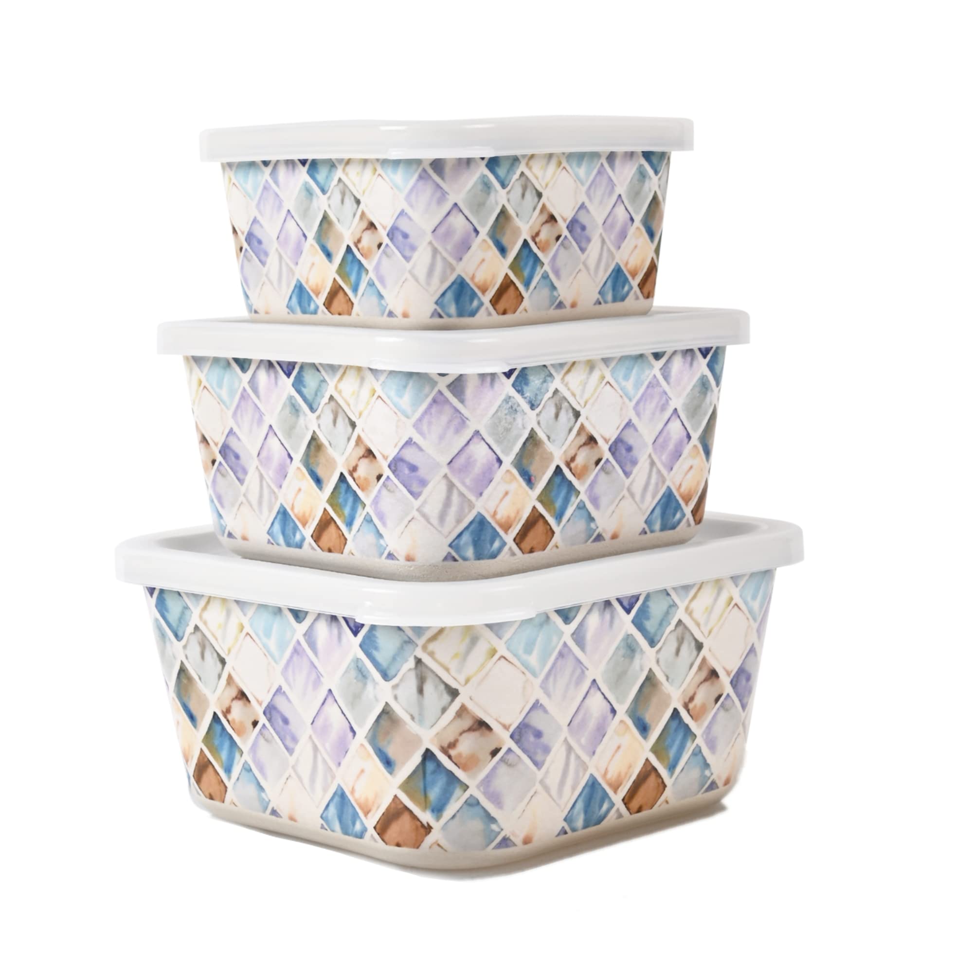 Earthism EcoFriendly Bamboo Fibre Storage Containers  Set Of 3 (Contour, OffWhite, Brown)