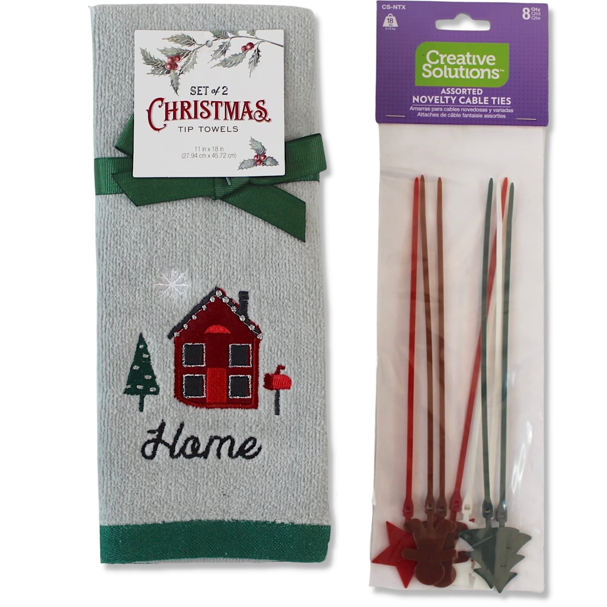 Christmas Fingertip Towels: No Place Like Home For The Holidays Plush Velour Cotton Embroidered Country House On Gray, Set Of 2