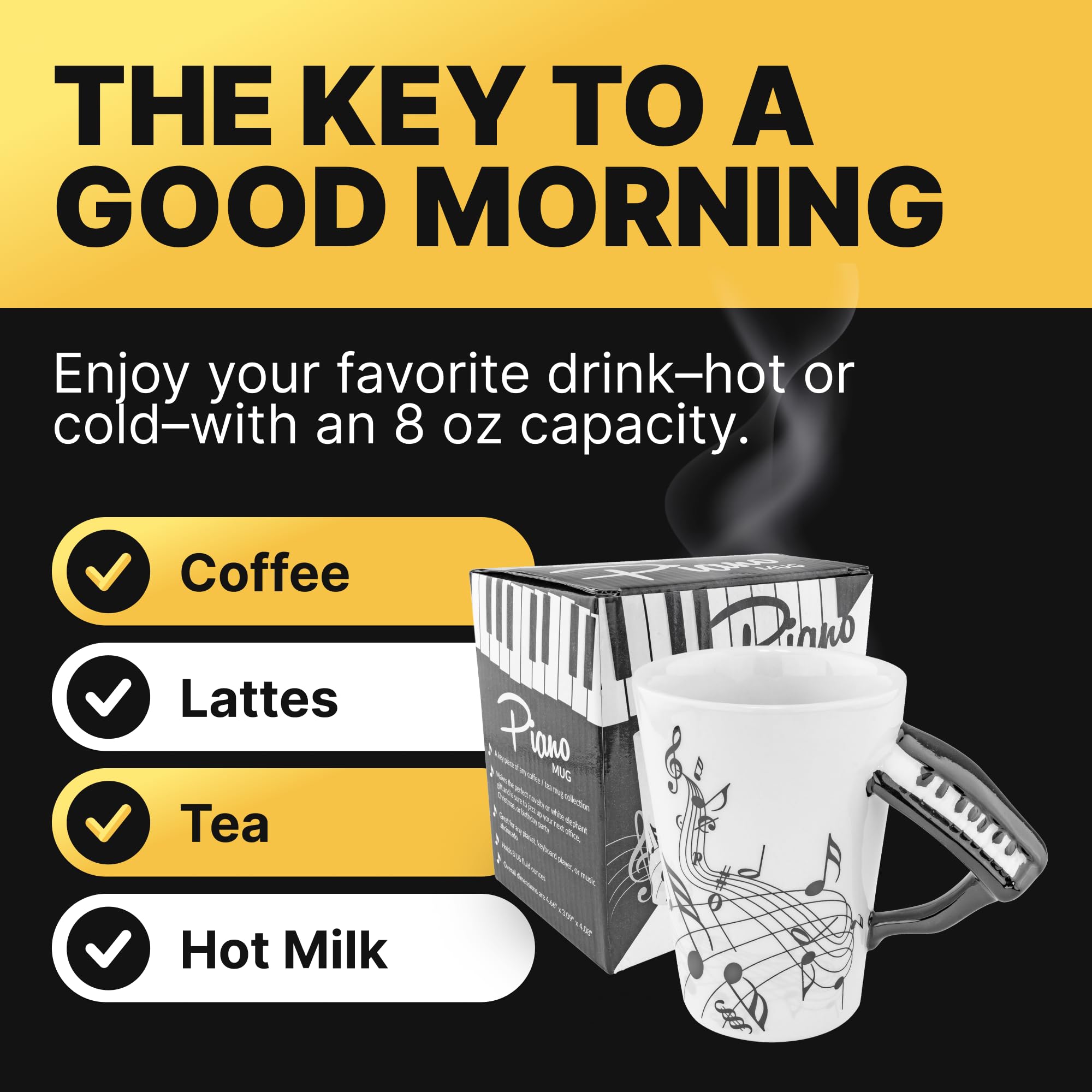Fairly Odd Novelties Ceramic Black & White Piano Coffee Musician Mug, One Size, White, FON-10216