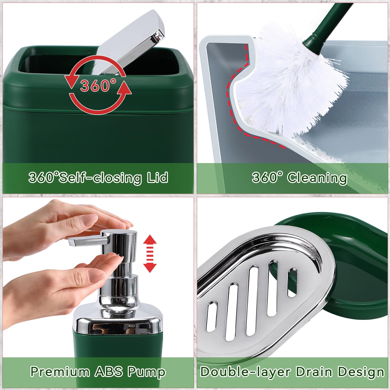 Xlhomo Dark Green Bathroom Accessories Set With Shower Curtain And No-Slip Bath Rugs,24Pc Bath Sets With Trash Can, Toothbrush H