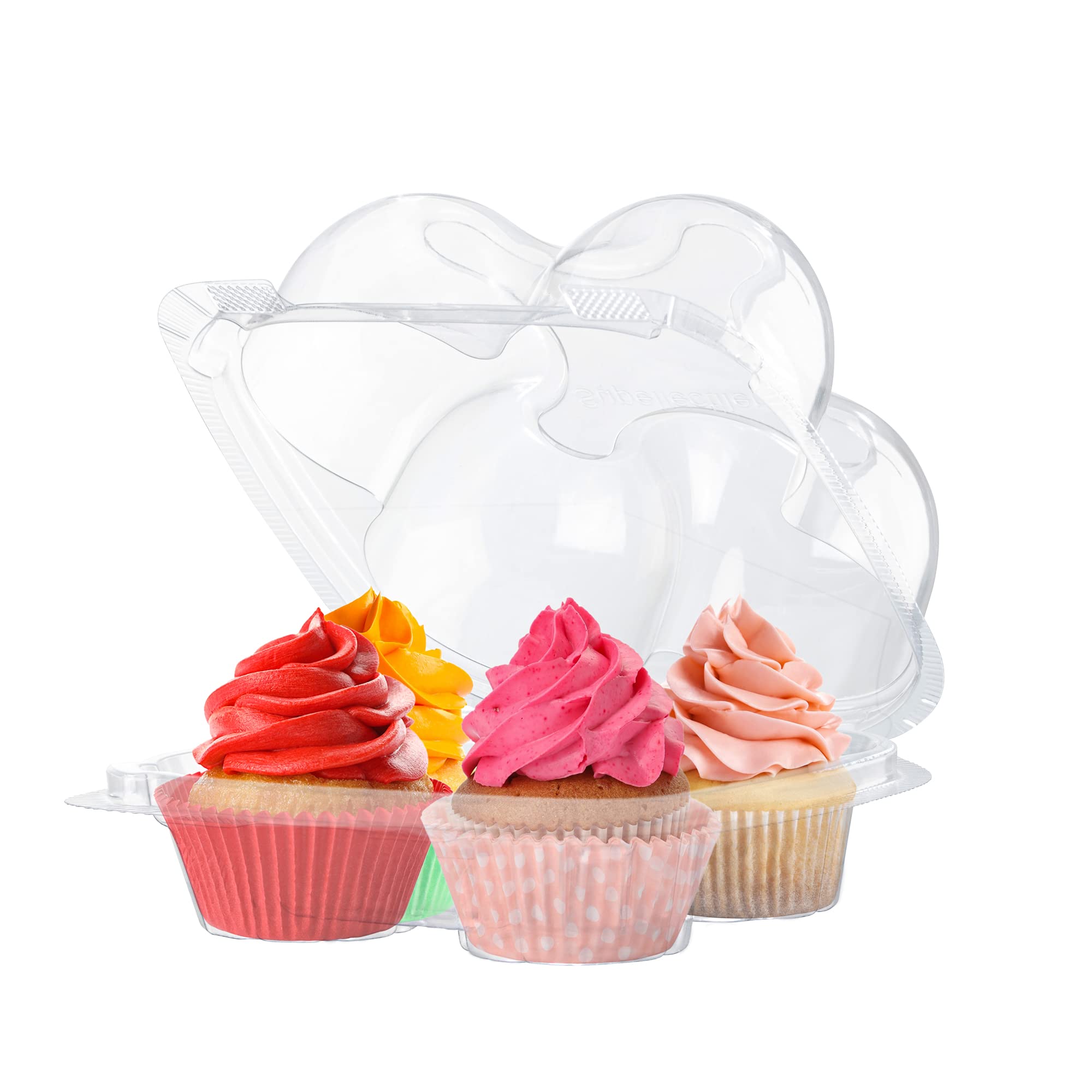 Plastic Cupcake Containers Boxes | 4 Compartment  50 Pack | Disposable High Dome Cupcake Holder With Lid Bulk | Extra Sturdy An