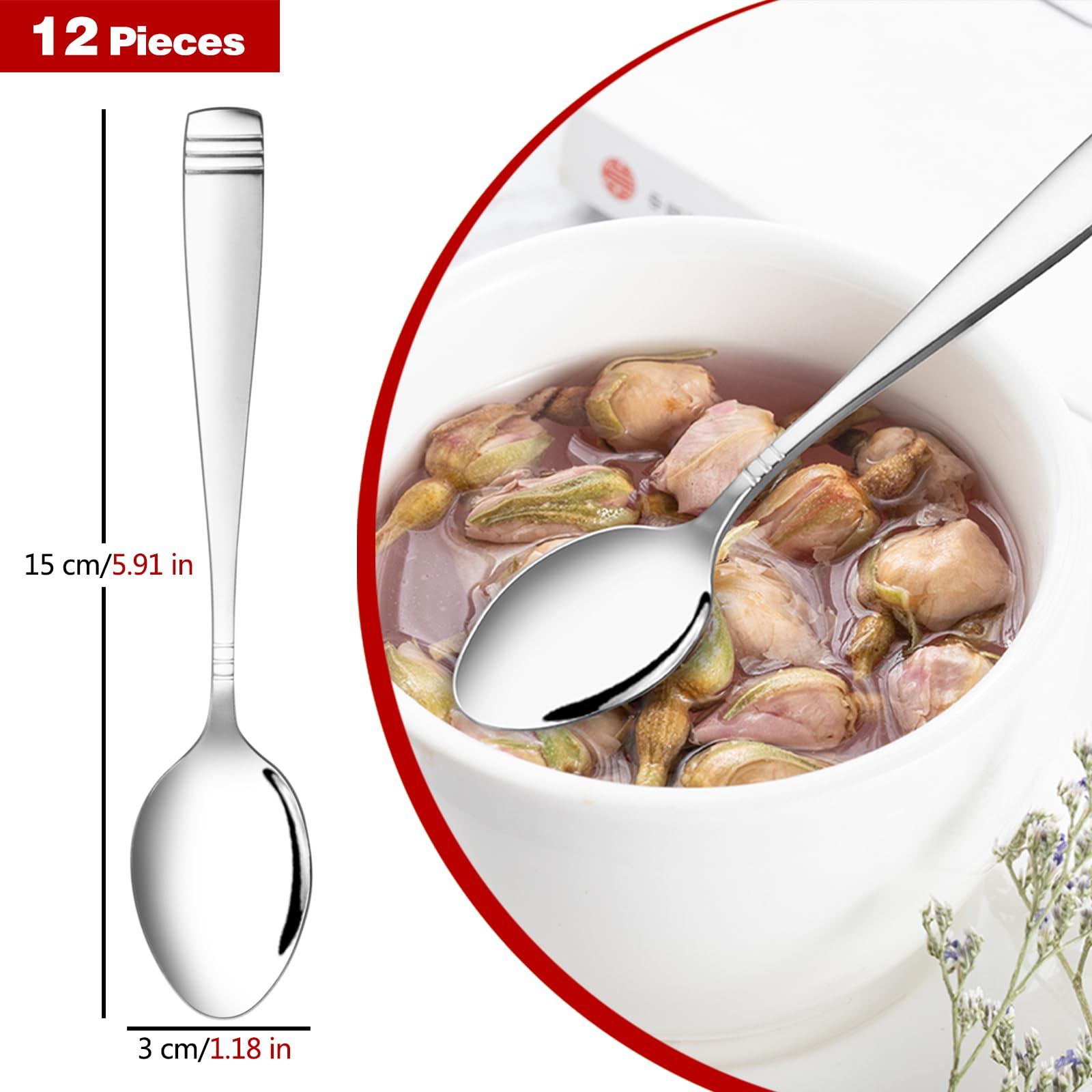 Cand 16-Piece Stainless Steel Teaspoons, Small Mixing Spoons, 5.9 Inches