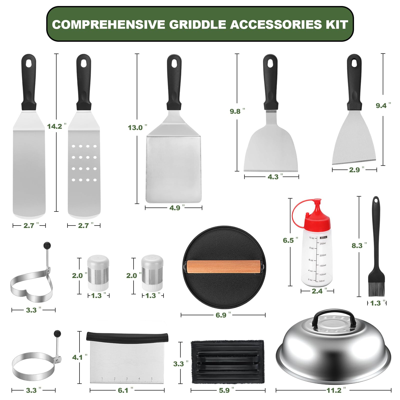 19Pcs Griddle Accessories Kit, Stainless Steel Flat Top Grill Accessories Set For Blackstone And Camp Chef, Grill Spatula Set Wi