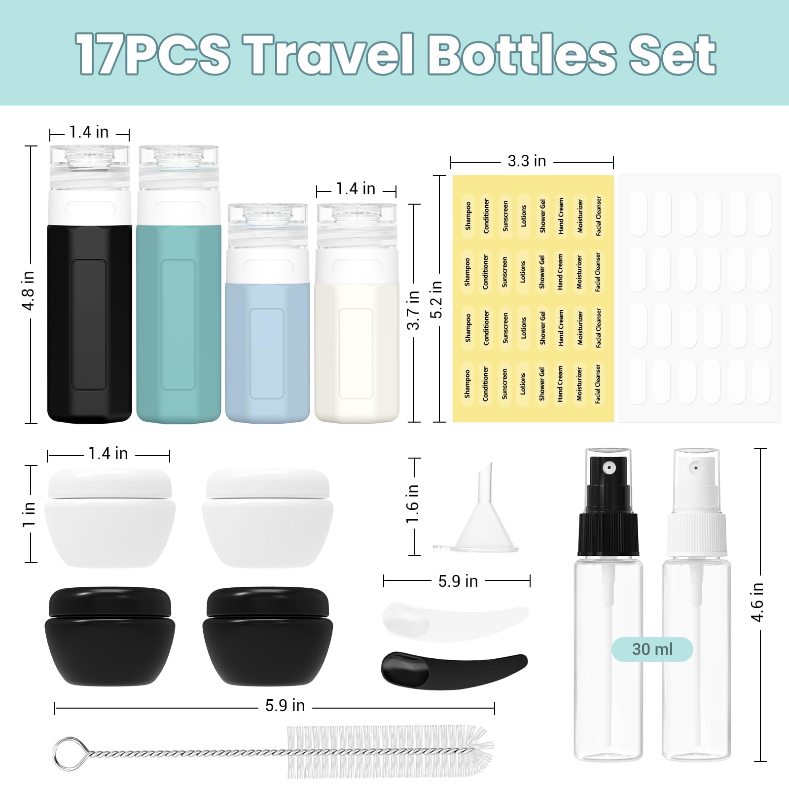 Ruinovate 17 Pack Travel Bottles For Toiletries, Tsa Approved Travel Size Toiletries Bottles, Leak Proof Travel Size Containers,
