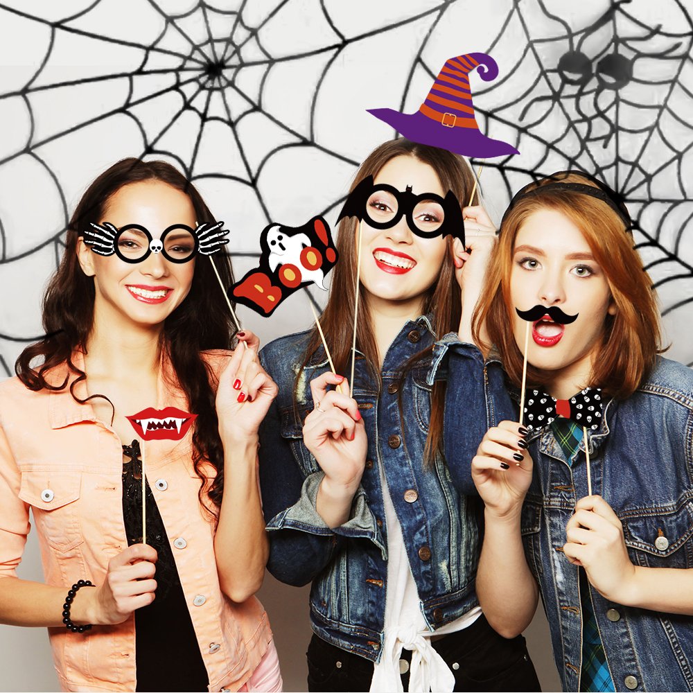 Kuuqa Halloween Photo Booth Props Kit Halloween Party Decorations, Pack Of 38