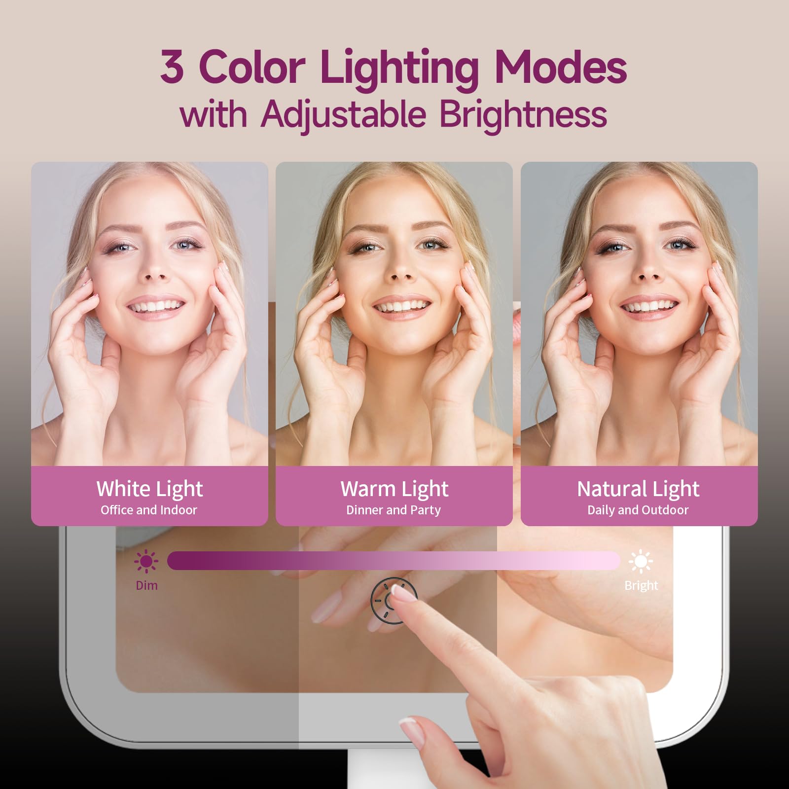 Funtouch 2000Mah Rechargeable Light Up Makeup Mirror With Lights,Make Up Mirror With 3 Color Lights And 3.5'' Detachable 10X Mag