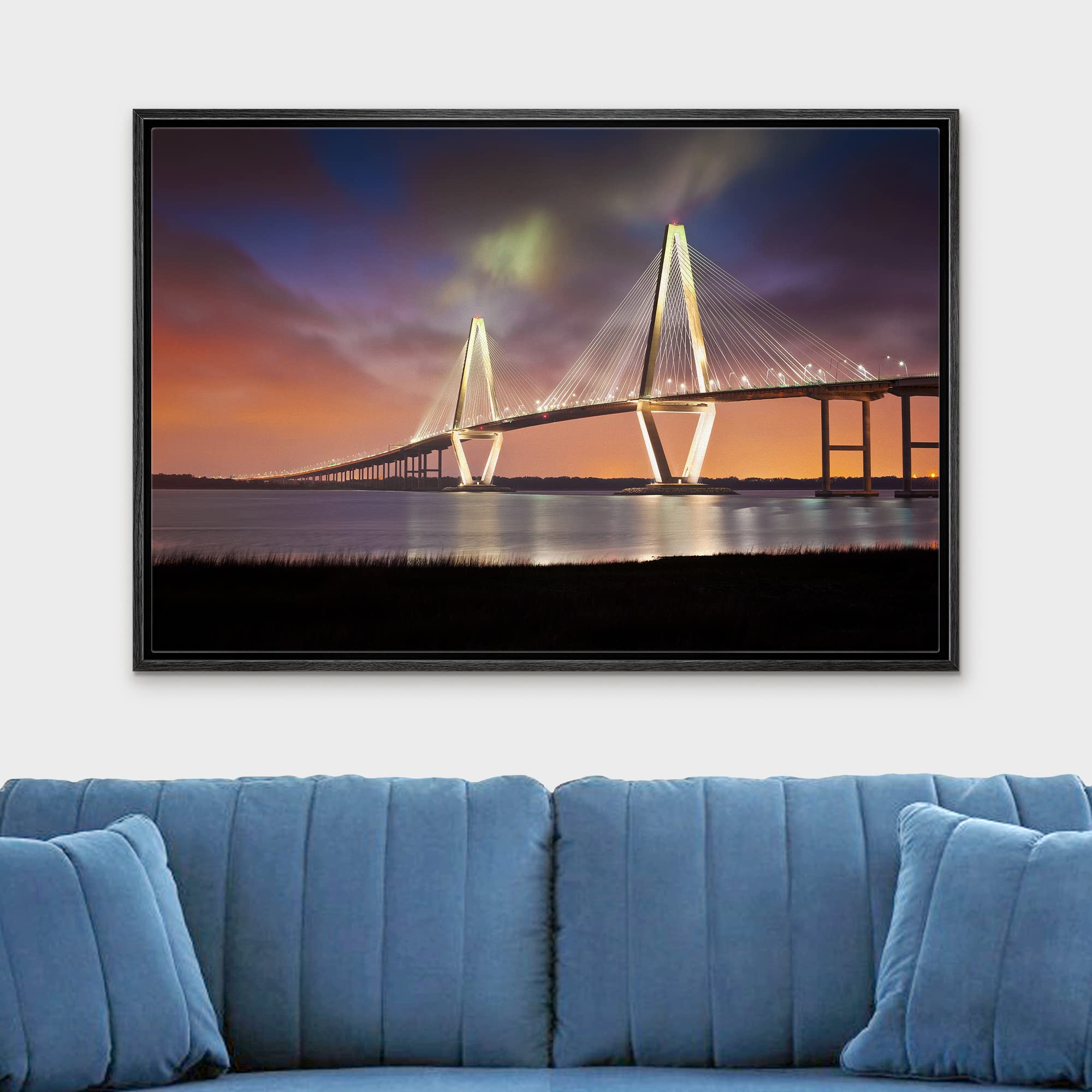 Wall26 Arthur Ravenel Jr Cooper River Bridge Charleston South Carolina - Framed Canvas Art Wall Art - 16''X24'' Black