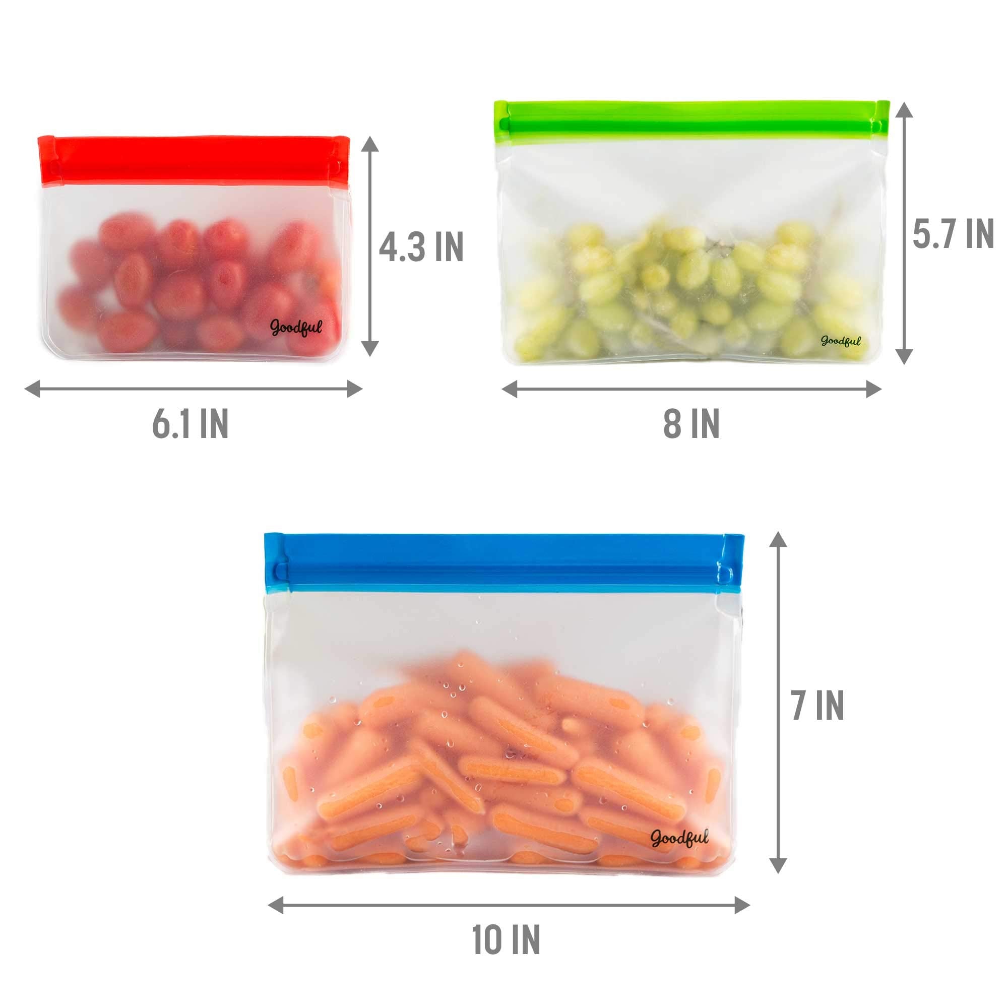 Goodful Reusable Standup Food Storage Bags (6 Pack, Assorted Sizes)