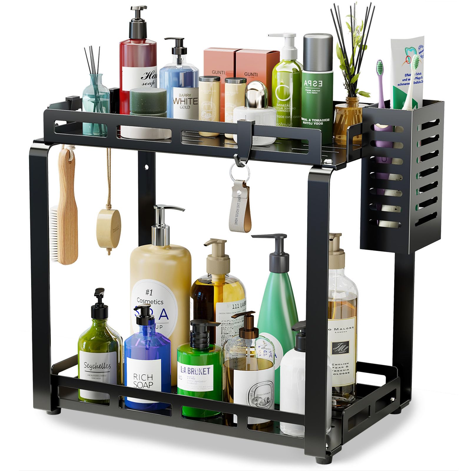 Junyuan Spice Rack For Kitchen Counter,2 Tier Bathroom Countertop Organizer With Basket, Bathroom Shelves, Wall Mount Bathroom S