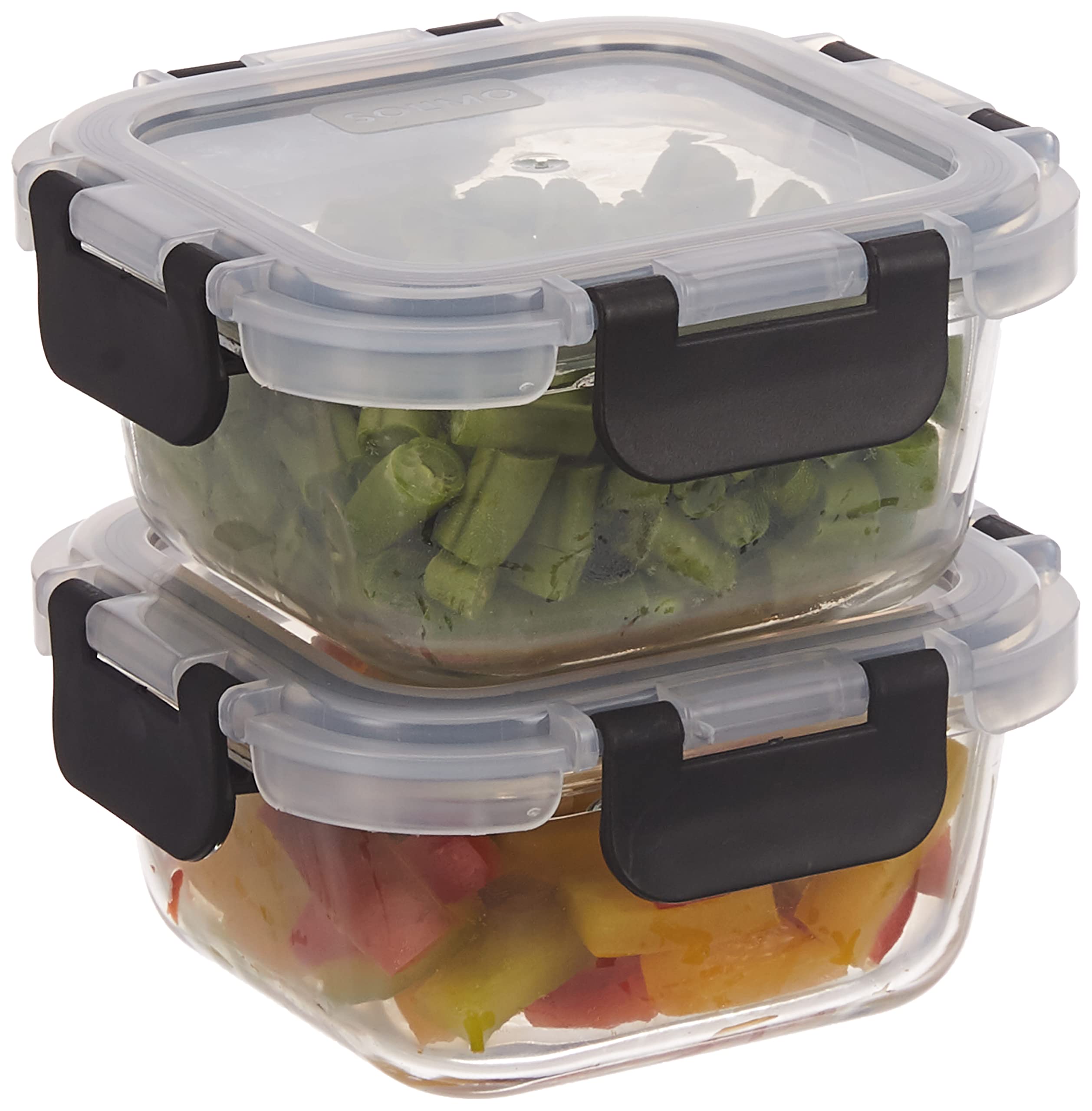 Amazon Brand - Solimo Glass Borosilicate Container 350Ml- Set Of 2, Detachable Lid, Transparent