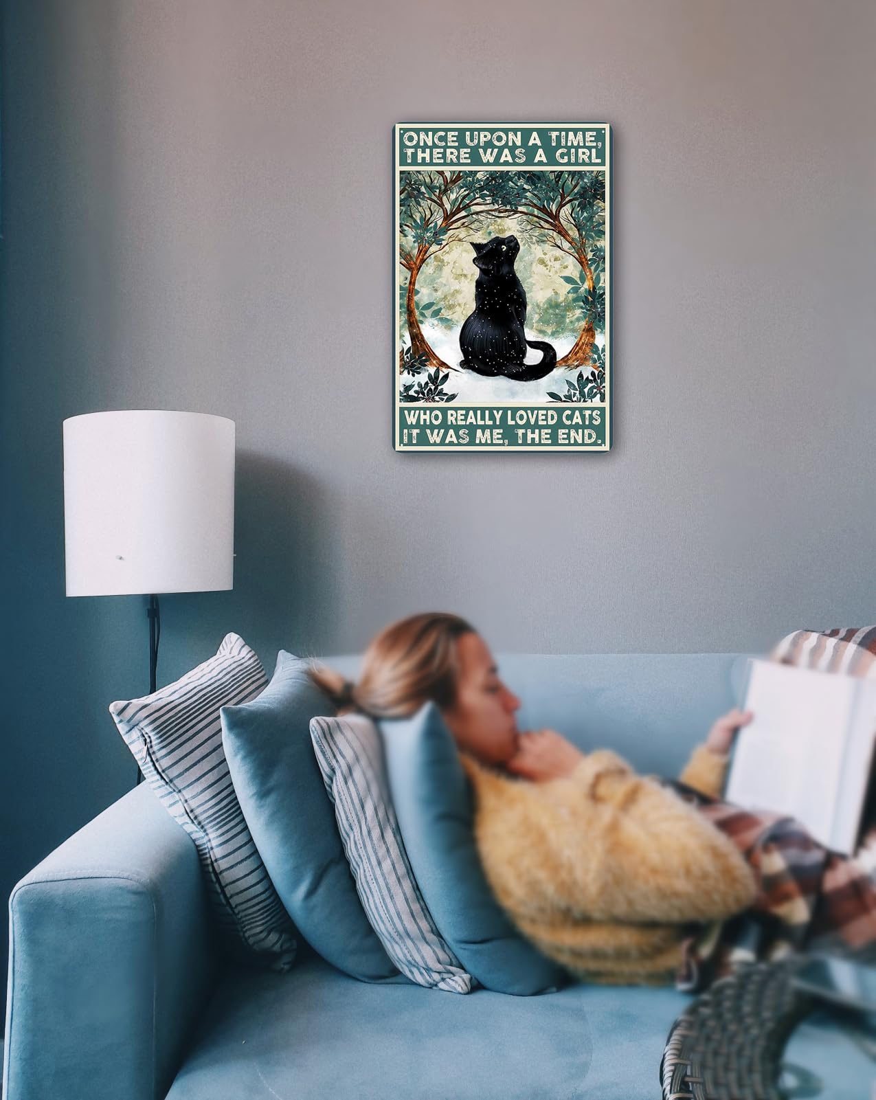 Fmcmly Black Cat Decor Tin Signs Once Upon A Time There Was A Girl Who Really Loved Cats Personalized Metal Art Poster Gift For