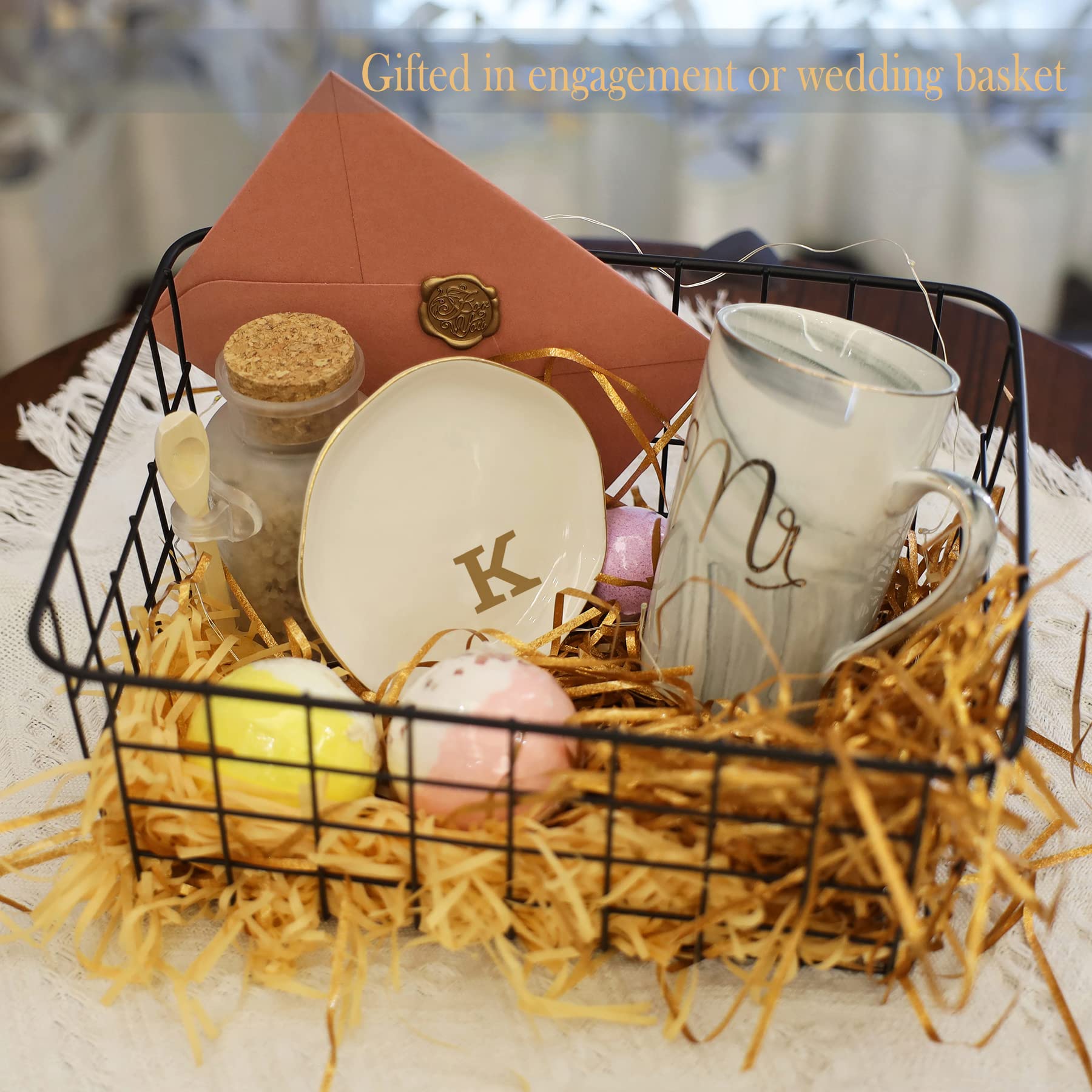 VINCOMIC Initials Ring Dish Jewery Tray with personalized K-Monogrammed Gifts Wedding Engagement for Women Friends sister,Cerami