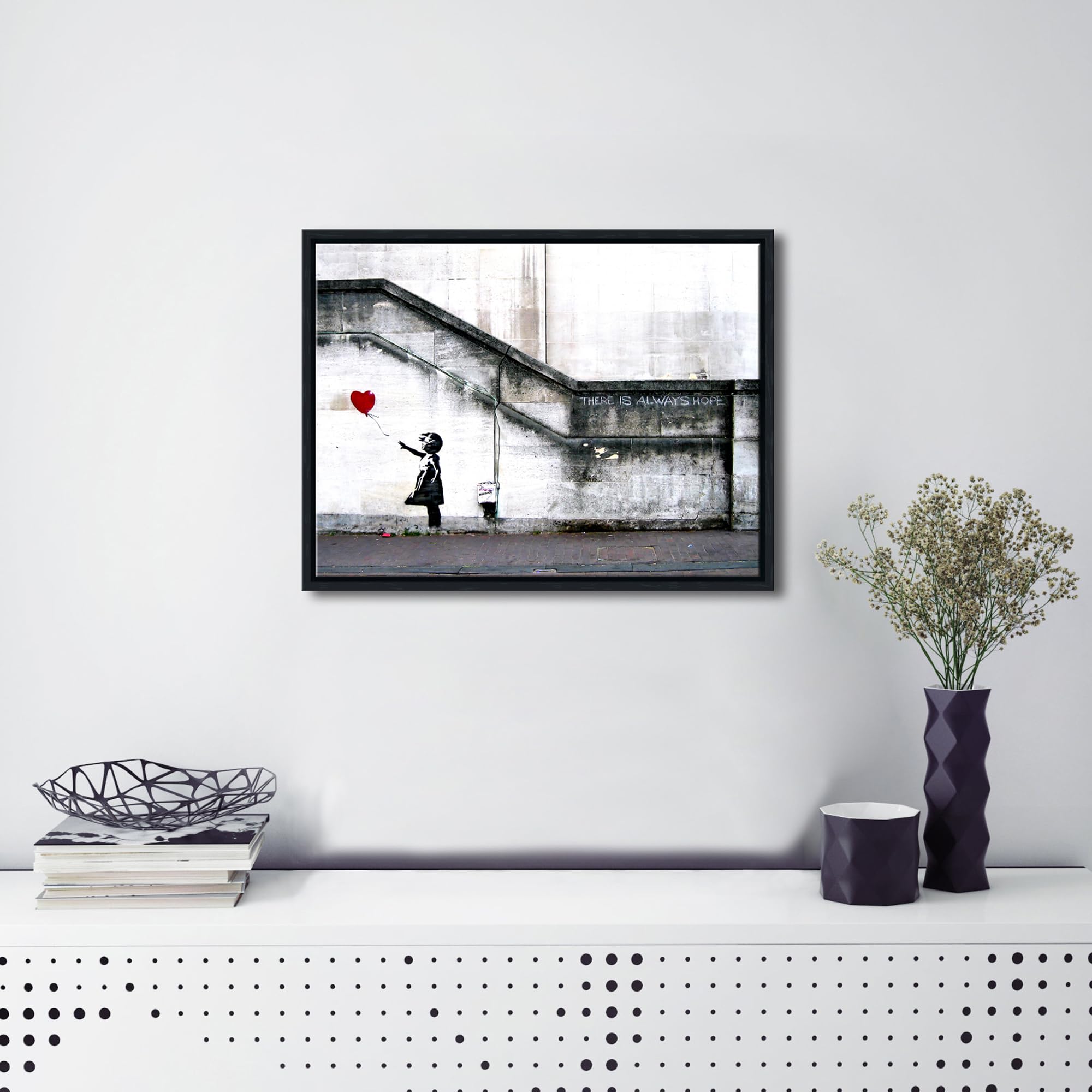 Wieco Art Framed Canvas Wall Art Giclee Canvas Prints Of Banksy Grafitti Girl With Red Balloon Abstract Artwork For Wall Decor H