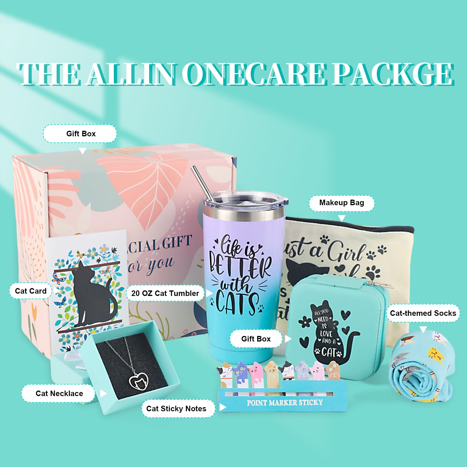 Cefanty Cat Lover Gifts For Women,Cat Mom Gifts Cat Themed Gift Basket Birthday Teacher Appreciation Valentine'S Day Mother'S Da