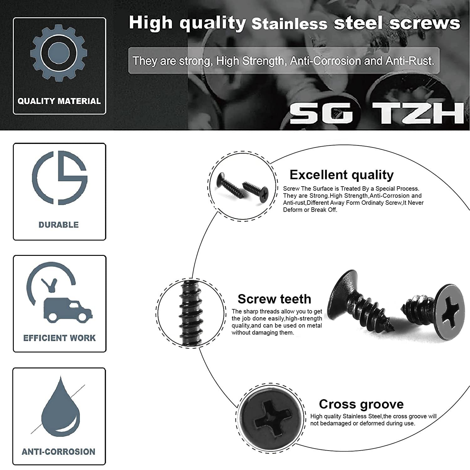 6 X 38 Wood Screw 100Pcs 18-8 (304) Stainless Steel Screws Flat Head Phillips Fast Self Tapping Drywall Screws Black Oxide By Sg