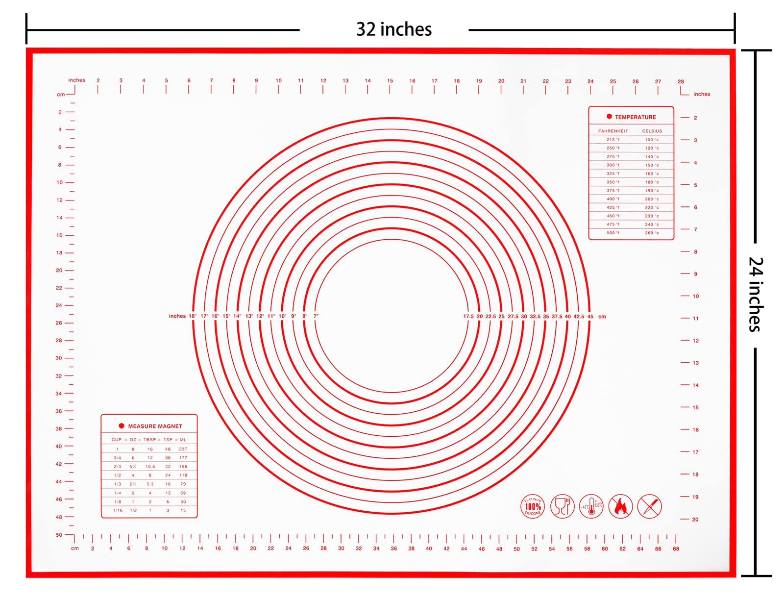 Silicone Pastry Mat Non Stick Baking Mat With Measurement Fondant Mat With Three Sizes For Silicone Baking Mat, Counter Mat, Dou