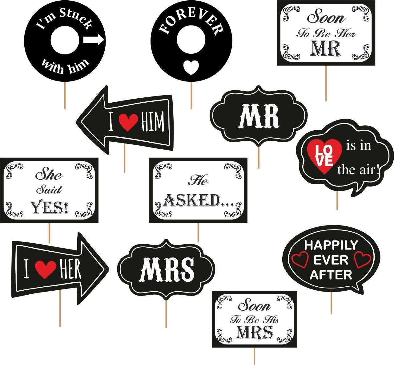 Wanna Party Wedding Photo Props (Black, 12Pc)