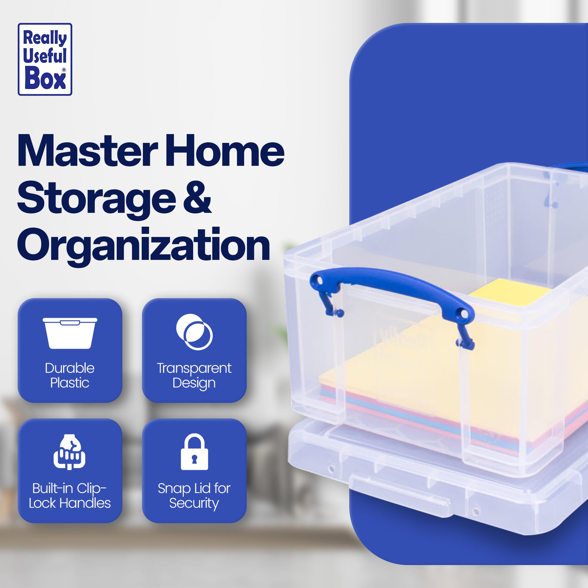Really Useful Box 9 Liter Plastic Storage Container With Lid And Clip Lock Handles For Home Or Office Organization And Storage