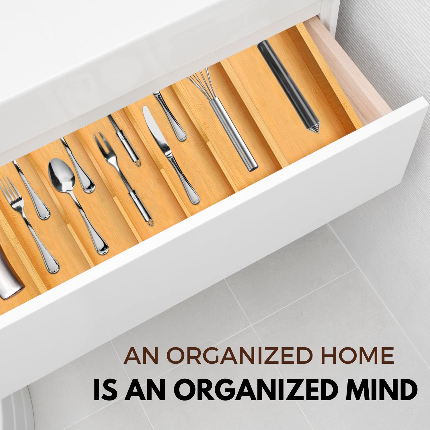 Bamboo Kitchen Utensil Organizer, Expandable Silverware Organizer For Kitchen Drawers, Premium Wood Drawer Organizers, Silverwar